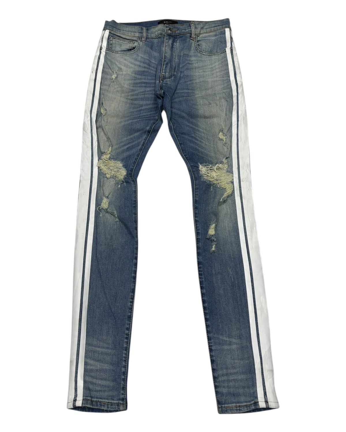 Amiri Amiri White Stripe Blue Denim Jeans Size US 32 / EU 48 - 1 Thumbnail