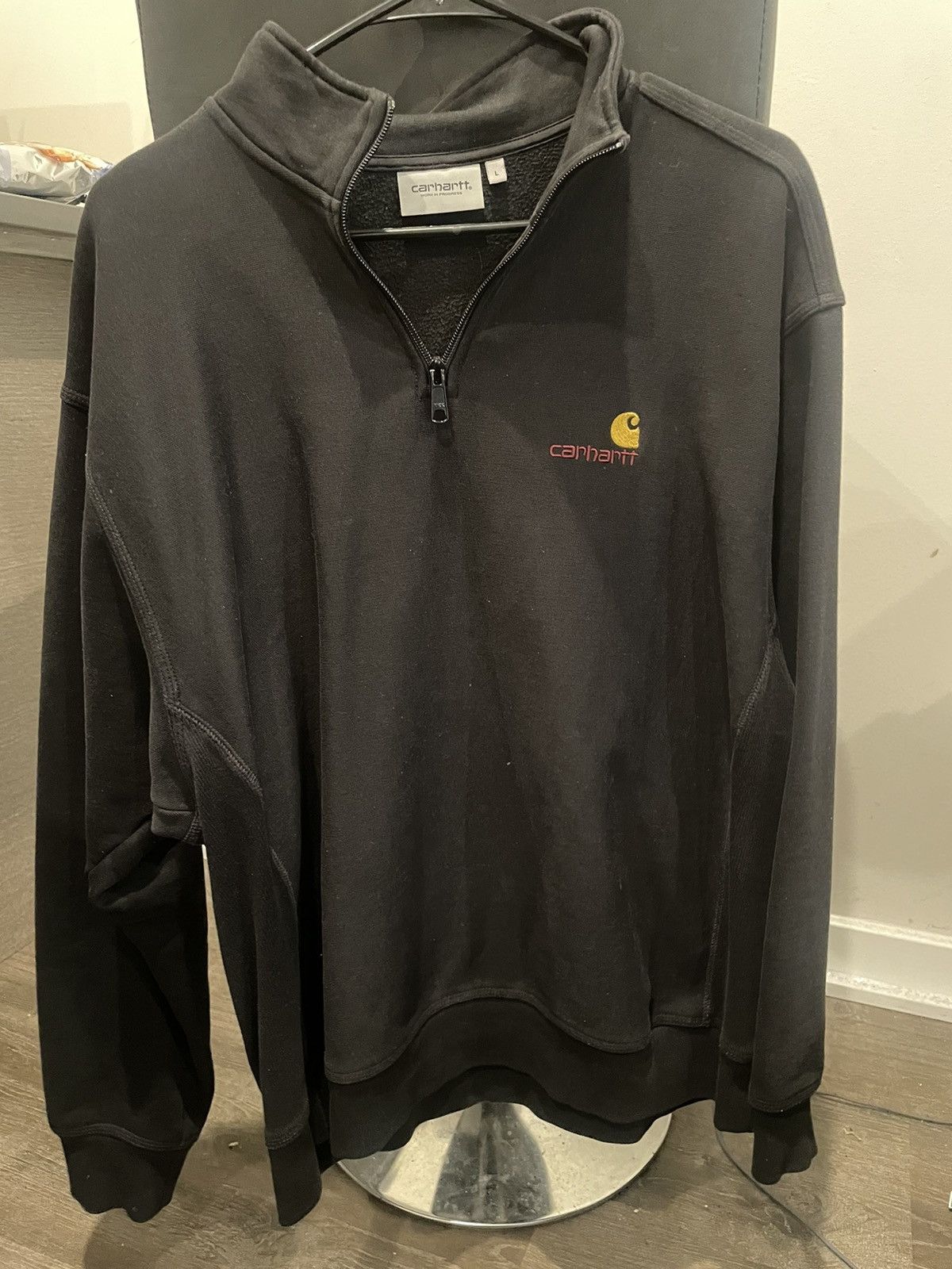 image of Carhartt The Half Zip American Script Sweatshirt in Black, Men's (Size Medium)