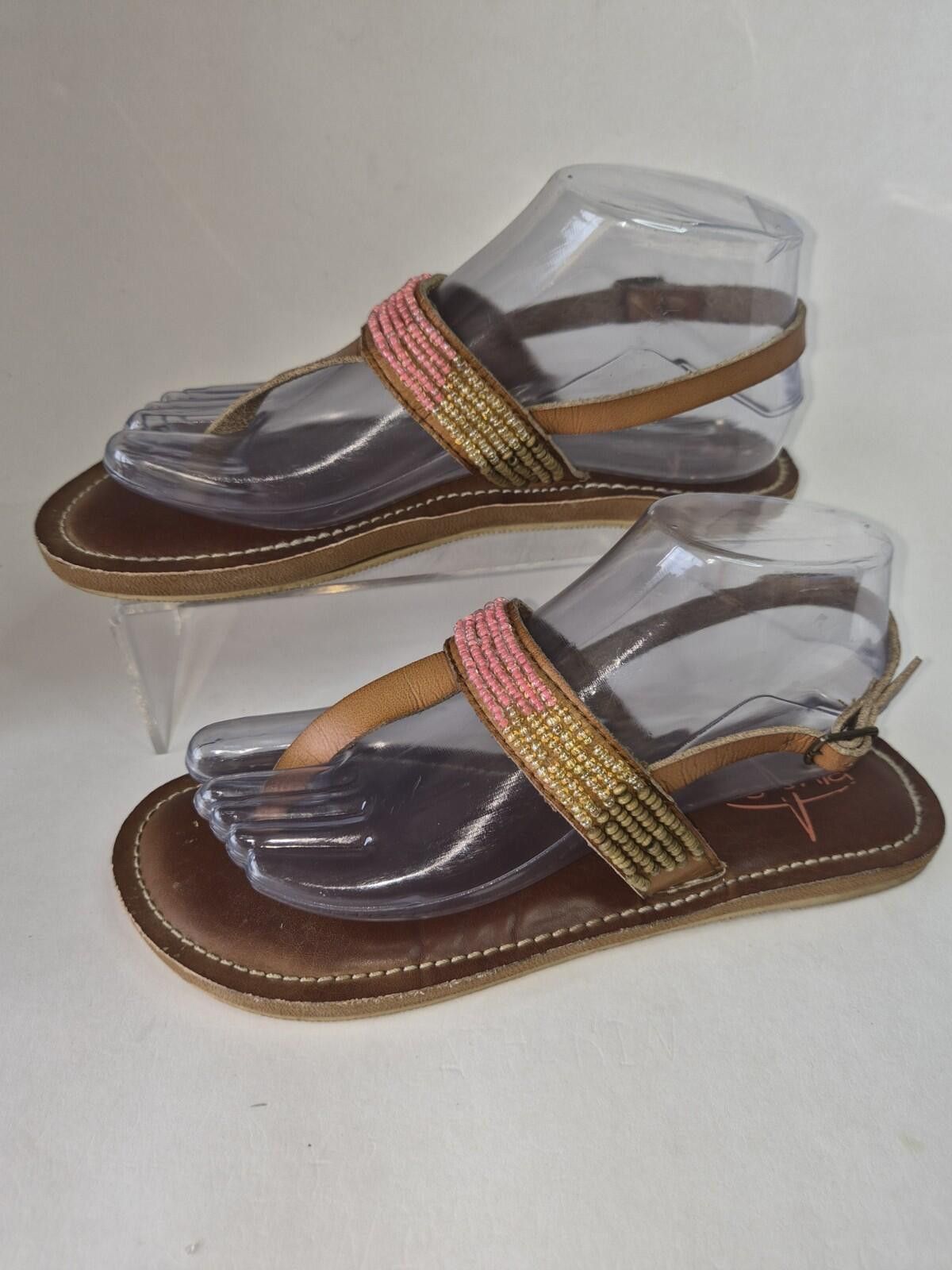 Other Blue Fin Womens Lori Tan Thong Beads Sandals Boho Summer Sz8 Size US 8 / IT 38 - 1 Thumbnail