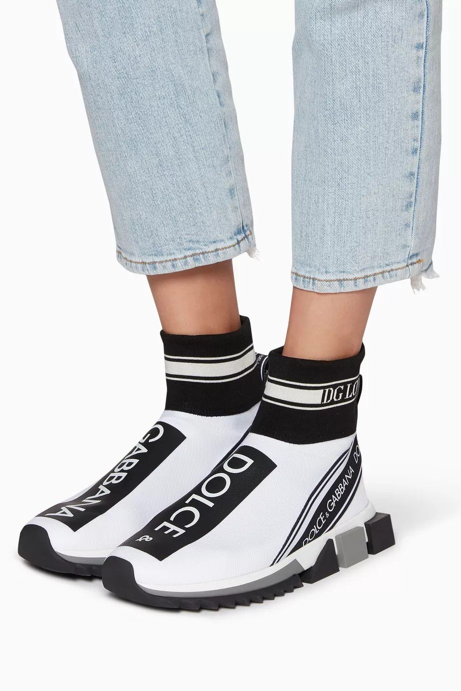 Dolce & Gabbana o1y0925 Sock Hi-Top Sneakers in White/Black Size US 5 / IT 35 - 4 Thumbnail