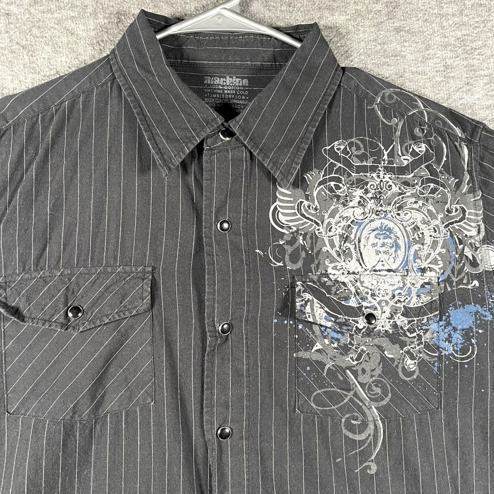 Toy Machine Machine Shirt Mens Medium Black Pinstripe Pearl Snap Crest Graphical Rockabilly Size US M / EU 48-50 / 2 - 2 Thumbnail