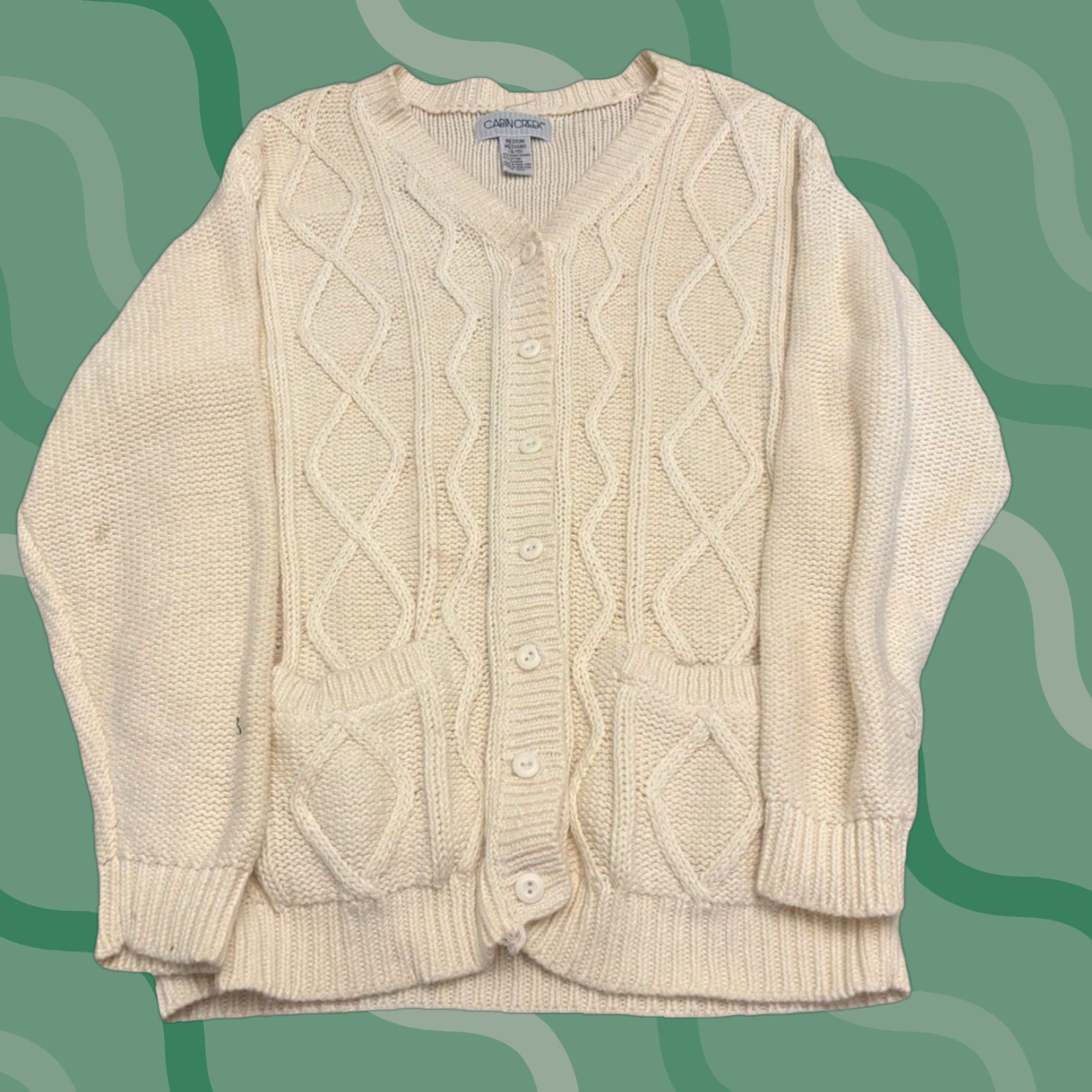 Vintage VINTAGE Ivory Wool Cable Knit Cardigan Sweater Long Sleeve Women M Size M / US 6-8 / IT 42-44 - 1 Thumbnail