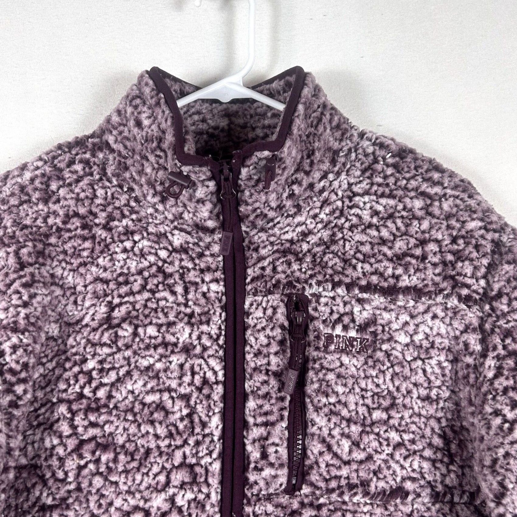 Pinko PINK VS Full Zip Sherpa Fleece Jacket Sweater Womens XS Plum Mock Neck Jacket, Long Sleeve, Solid, Classic Outdoor, Pockets, Regular Fit Size XS / US 0-2 / IT 36-38 - 2 Thumbnail