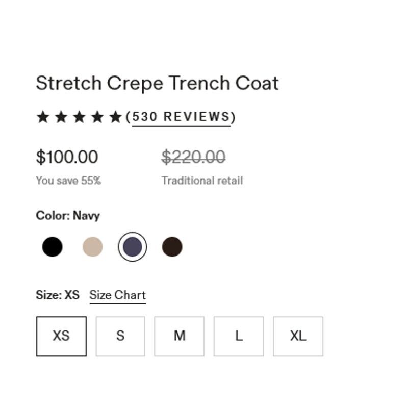 Quince Quince Women's Stretch Crepe Trench Coat Navy Size S NWT Size XS / US 0-2 / IT 36-38 - 6 Thumbnail