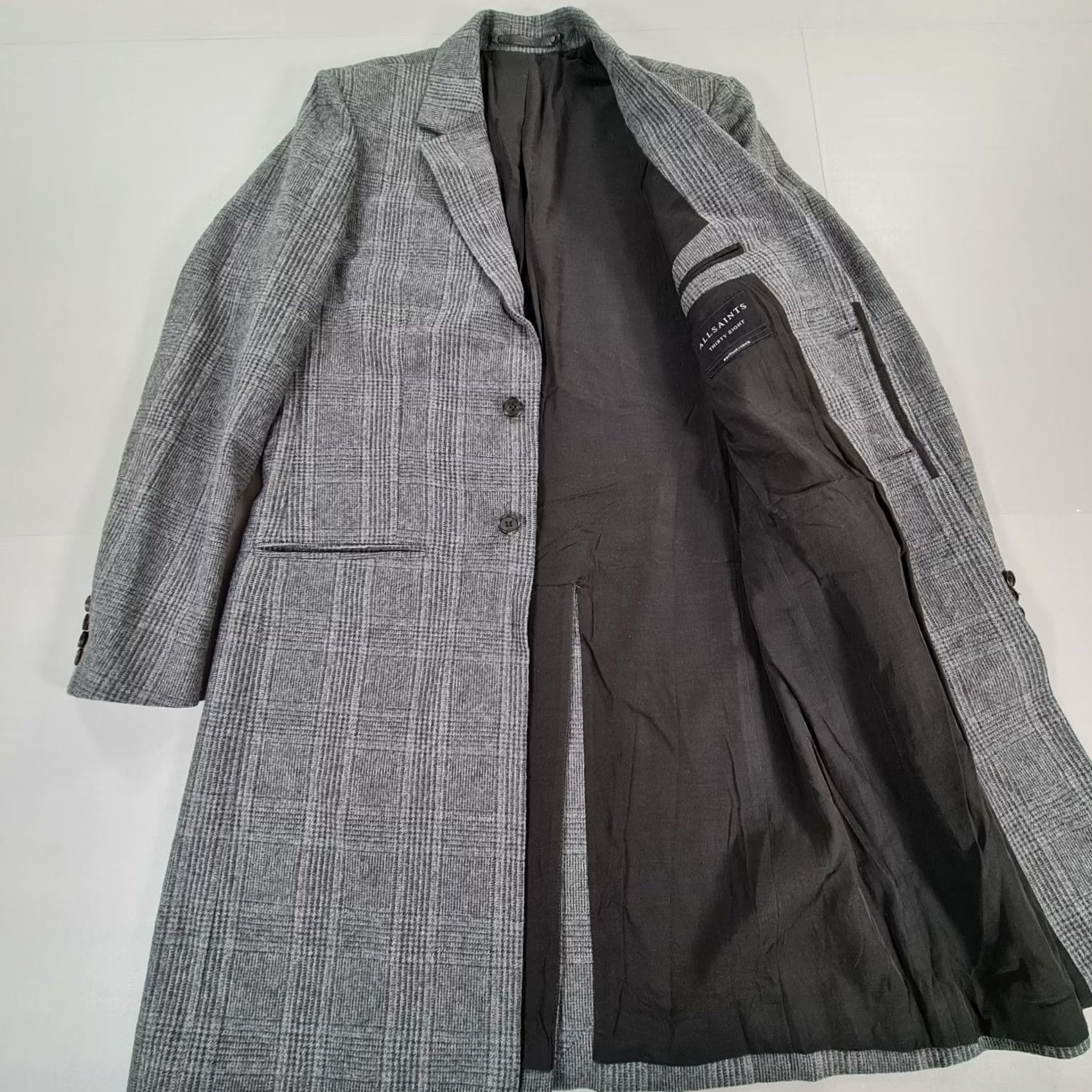 Allsaints AllSaints Coat Grey 38 Wool/Cotton Check Single-Breasted Men's Overcoat Vintage No N/A Size US XXS / EU 40 - 4 Thumbnail