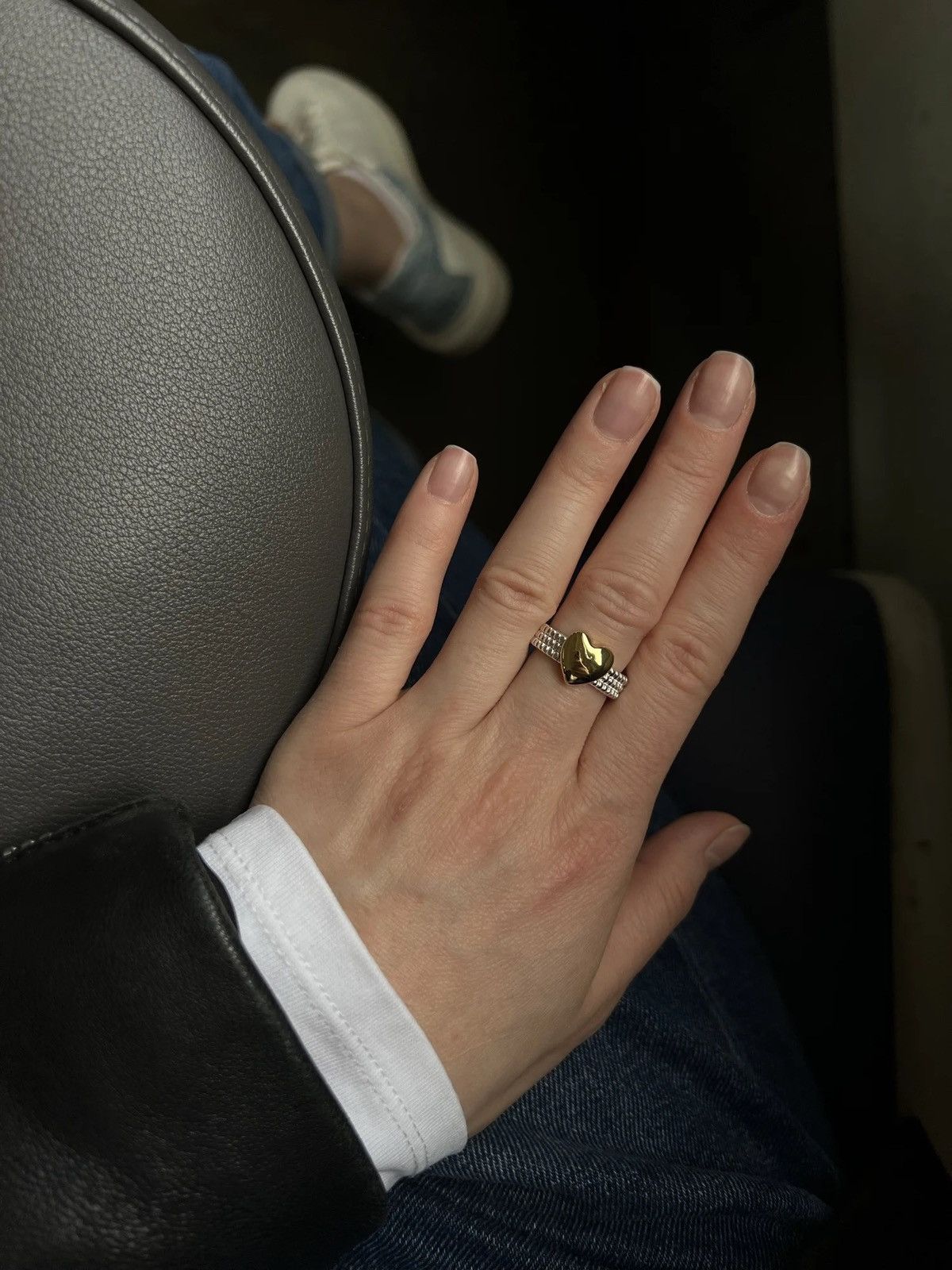 Jewelry Brass 2 Tone Heart Solid Ring Size ONE SIZE - 8 Thumbnail
