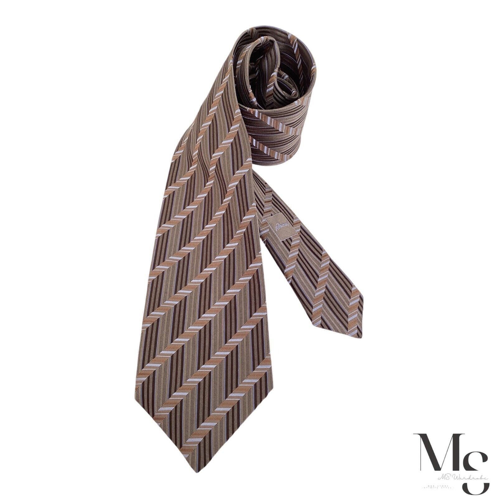 Brioni Brioni XL Brown Striped Luxury Designer Silk Tie Hand Made I Size ONE SIZE - 1 Thumbnail