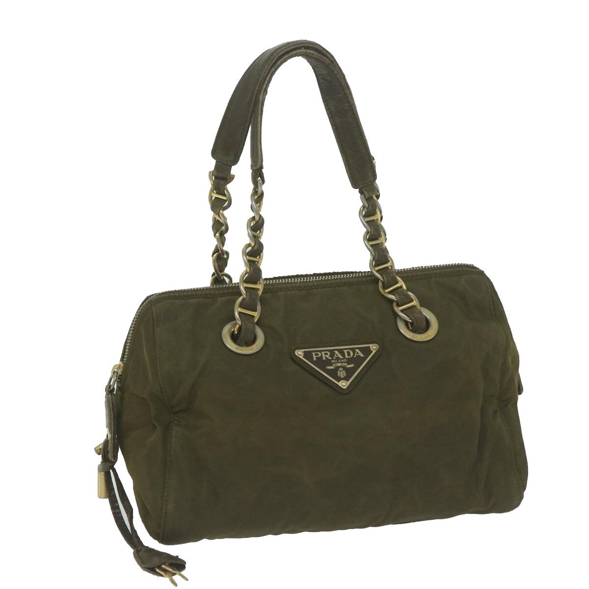 image of Prada Chain Hand Bag Nylon Khaki Auth Bs11695, Women's