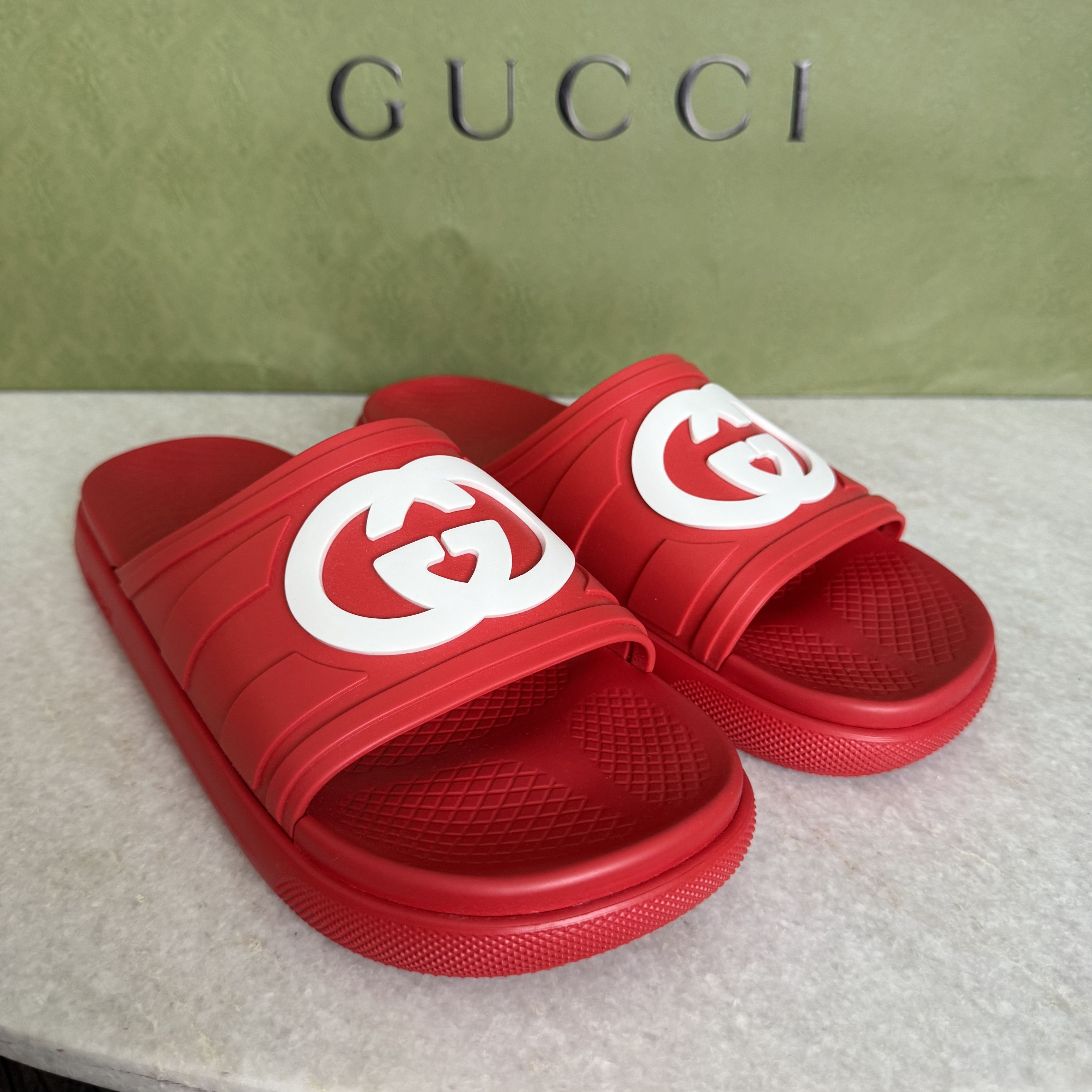 Gucci GUCCI 780296 Red Rubber Men's GG Sandals, sz Gucci 6 Size US 6.5 / EU 39-40 - 2 Thumbnail