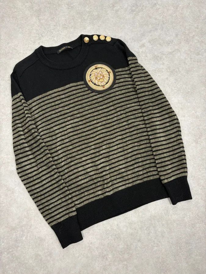 Balmain 2015 Balmain H&M Striped Signature Buttoned Sweater Size US M / EU 48-50 / 2 - 4 Thumbnail