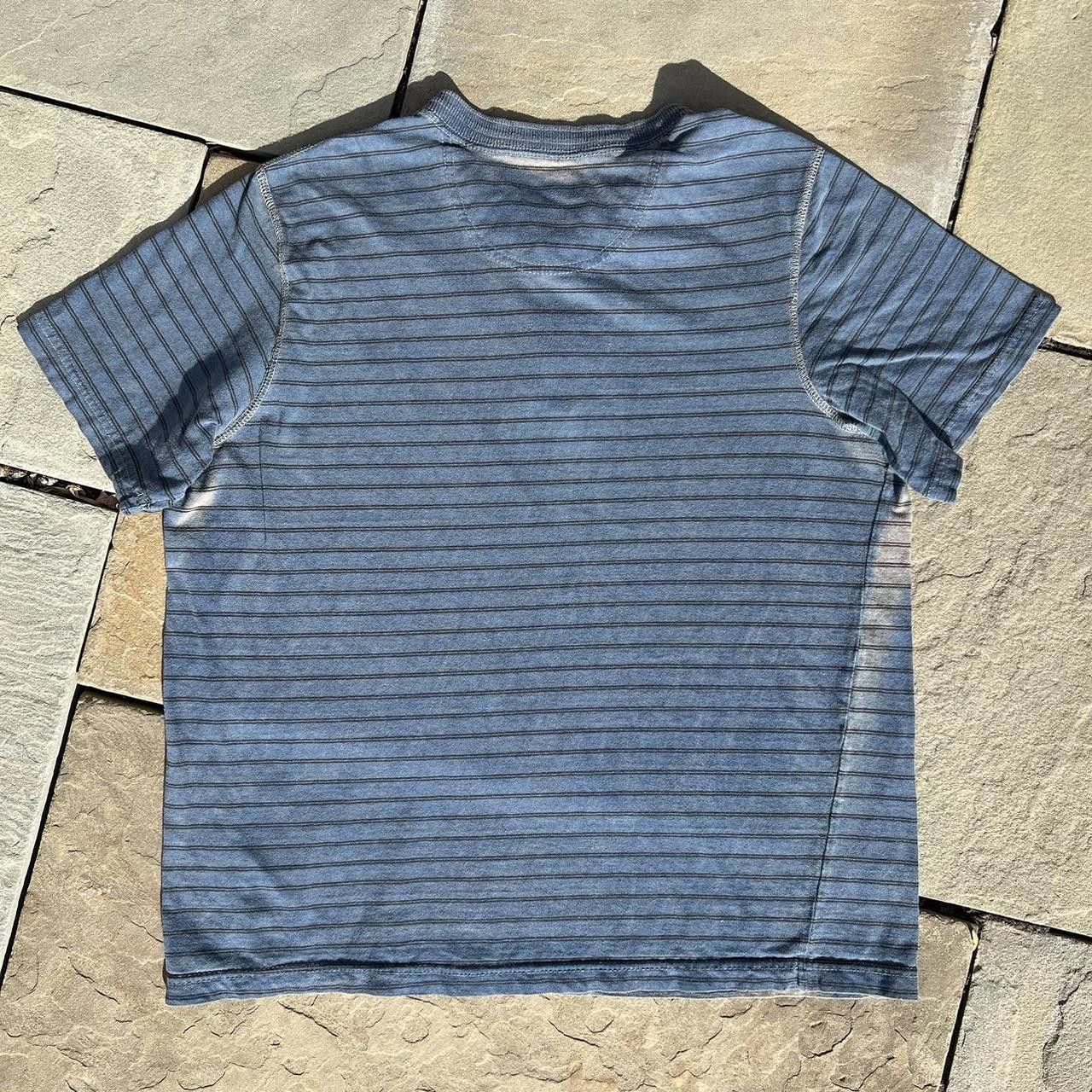 Basic Editions Y2K Blue Tan Overdyed Reworked Striped Henley Size US L / EU 52-54 / 3 - 4 Thumbnail