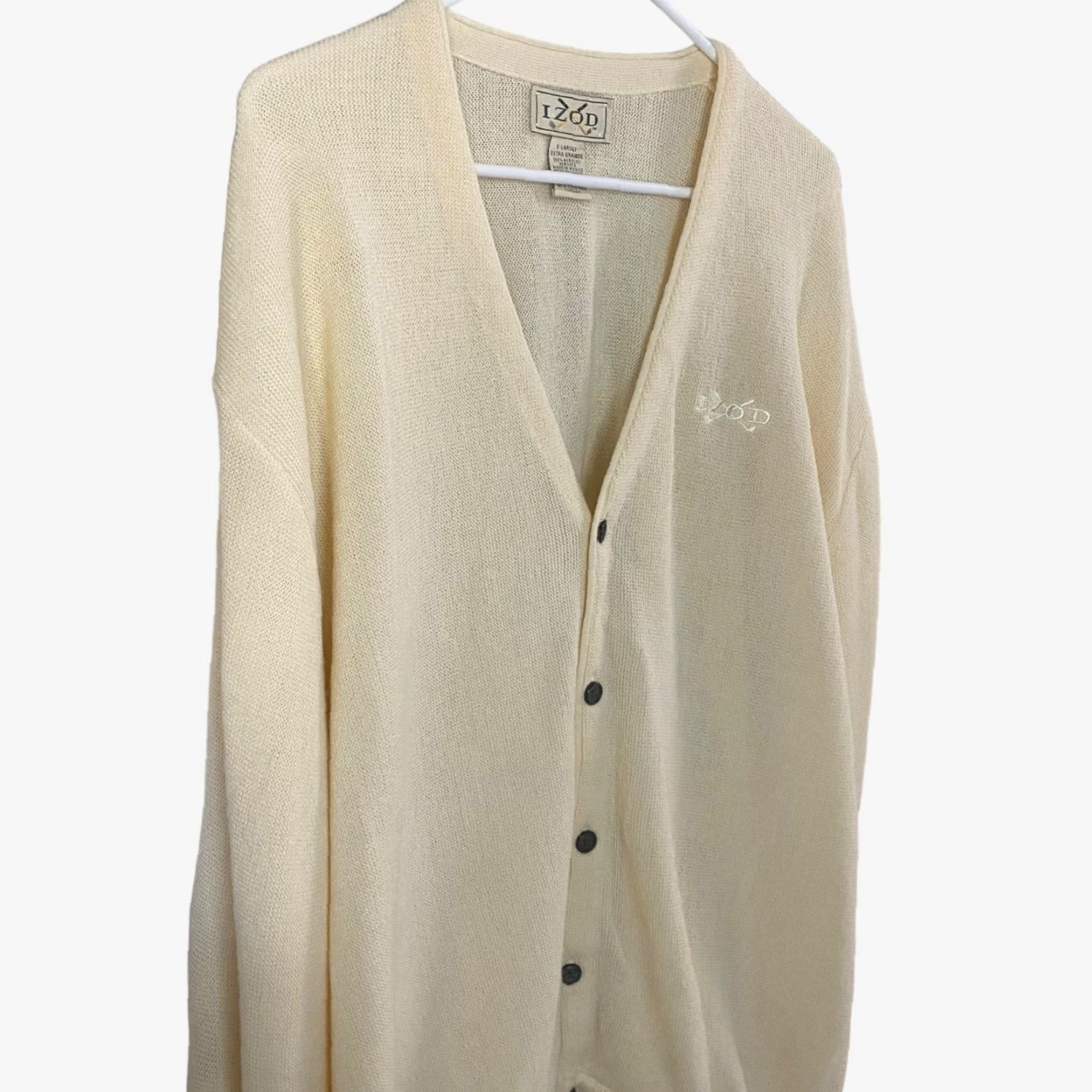 Izod VINTAGE IZOD Cardigan Sweater Golf Button-Front V-Neck Long Sleeve Mens XL Ivory Size US XL / EU 56 / 4 - 4 Thumbnail
