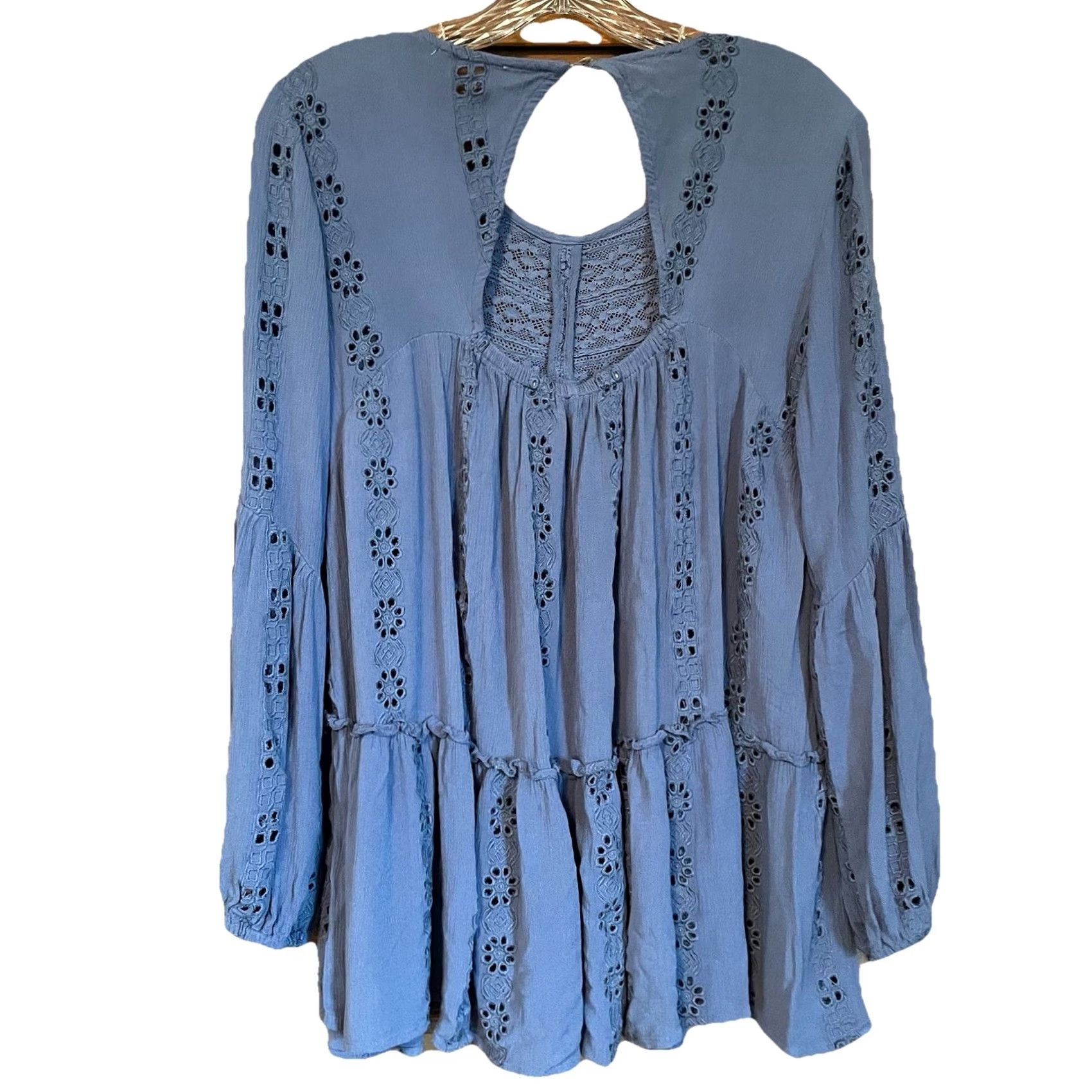 Vintage Altar'd State Blouse Shirt Women Small Blue Eyelet Lace Puff Sleeve Boho Hippie Floral Peasant Vintage: No Size S / US 4 / IT 40 - 3 Thumbnail