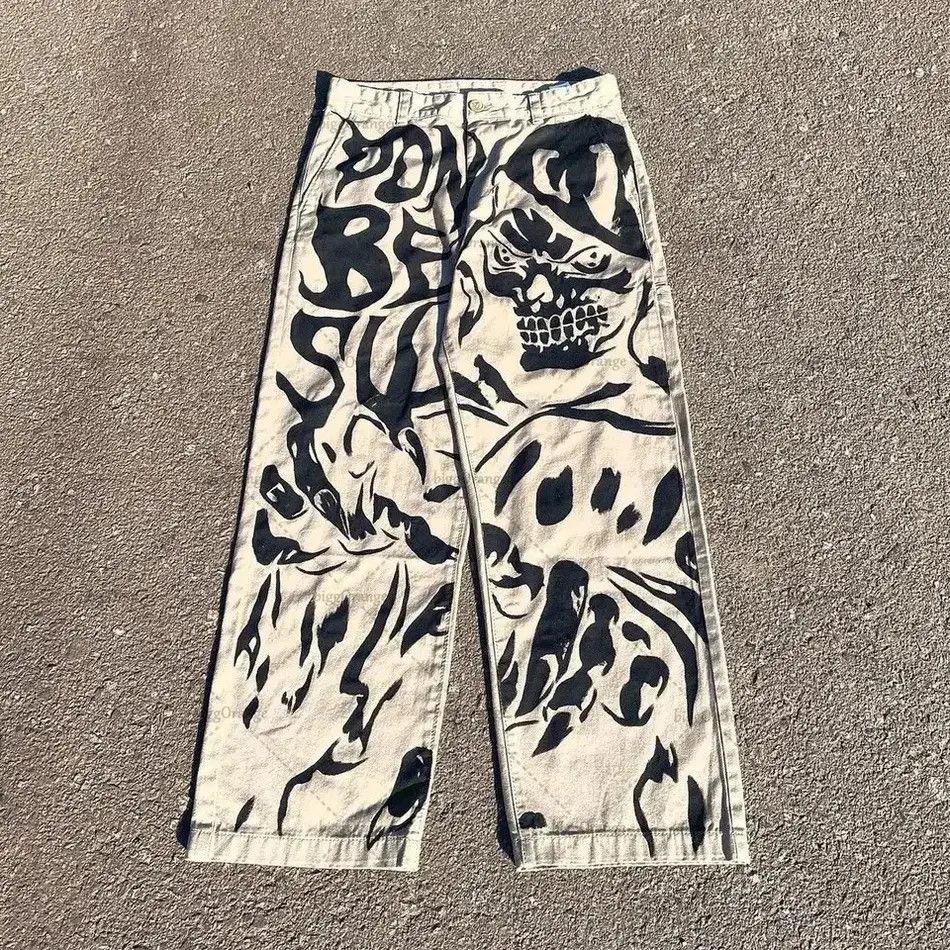 Japanese Brand Jeans Gothic pants skull print loose Harajuku style hip-hop Size US 32 / EU 48 - 1 Thumbnail