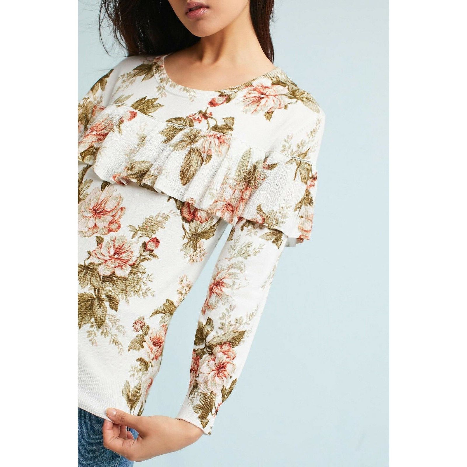 Anthropologie New Harlyn Floral Ruffled Pullover $118 Small Long Sleeve Size S / US 4 / IT 40 - 3 Thumbnail