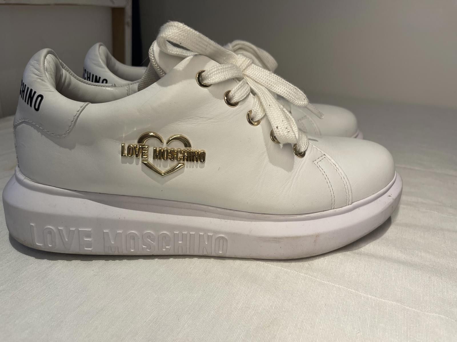Designer Love Moschino White Sneakers Size US 9 / IT 39 - 1 Thumbnail
