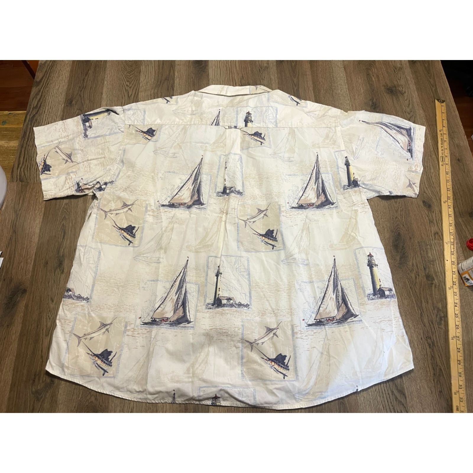 Vintage Boca Classics Shirt Mens 2XL Button-Up White Blue Yellow Sail Boat Light House, Short Sleeve, Collared, Casual, Regular Fit, Blue, Sail Boat, 90s? Size US XXL / EU 58 / 5 - 2 Thumbnail