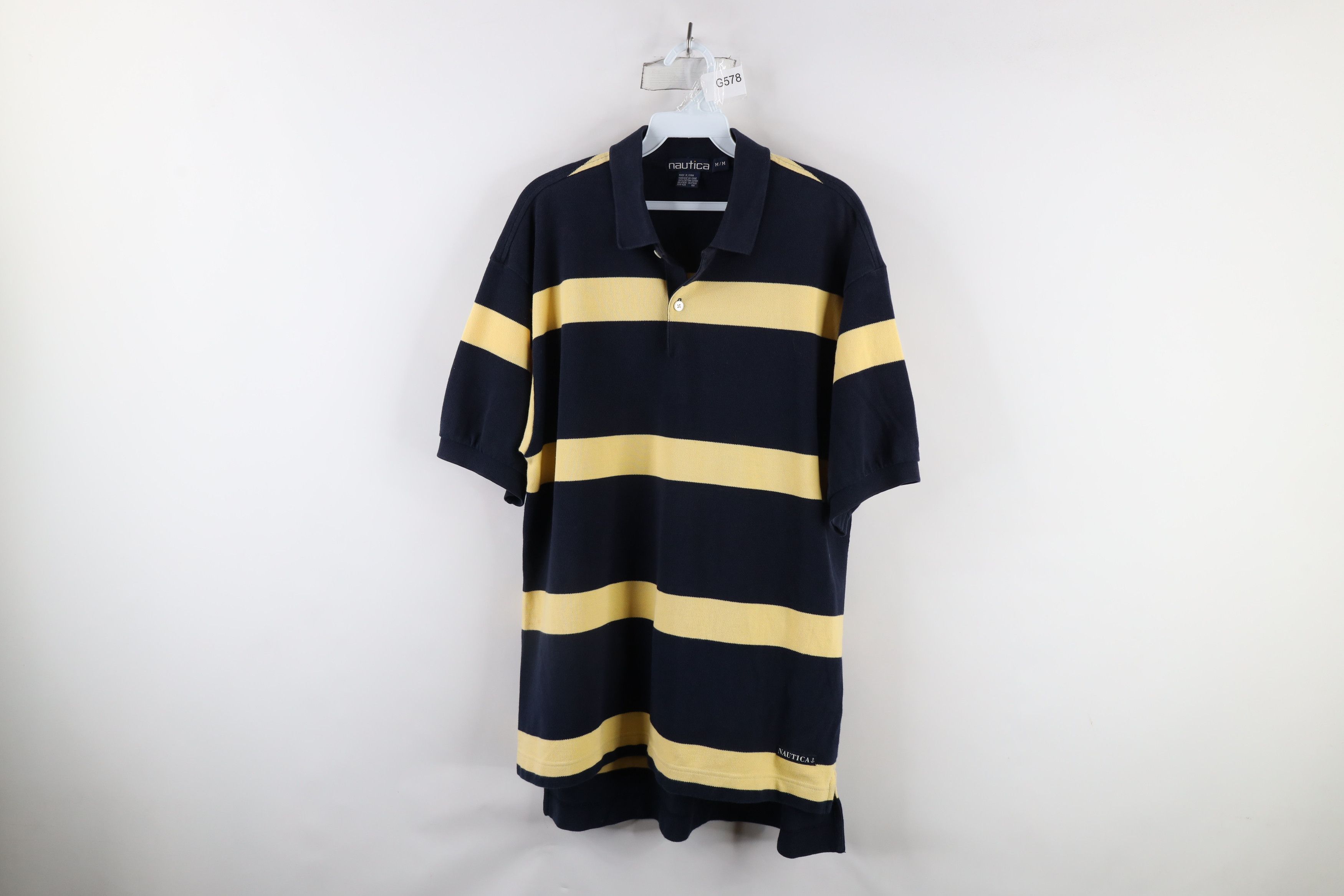 Nautica × Vintage Vintage 90s Nautica Spell Out Striped Sailing Polo Shirt Size US M / EU 48-50 / 2 - 1 Thumbnail