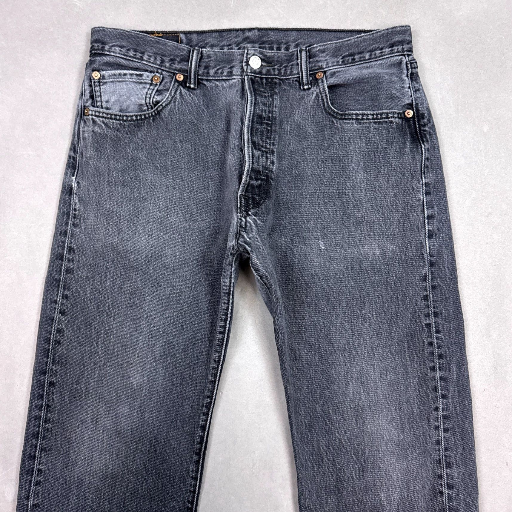 Levi's VINTAGE Levis 501 Jeans Mens 34x30 Black Button Fly Distressed Pants Dark Levis 501 Series Mens Jeans Size US 36 / EU 52 - 4 Thumbnail