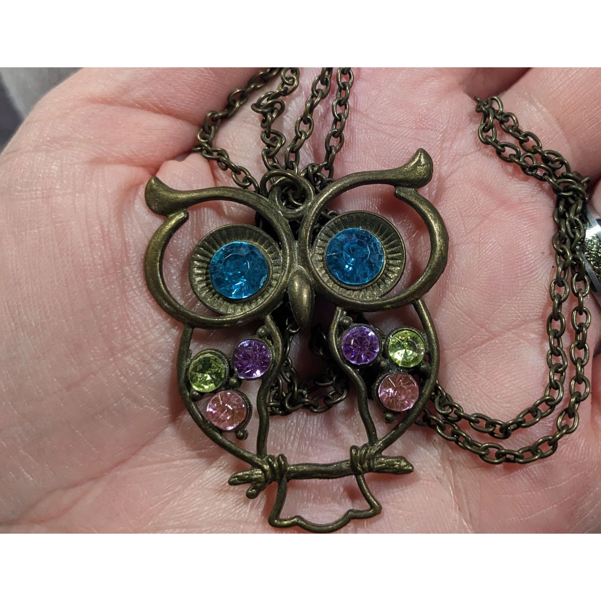 Other Whimsical Owl Themed Rainbow Gemmed Antiqued Gold Tone Penda Size ONE SIZE - 3 Thumbnail