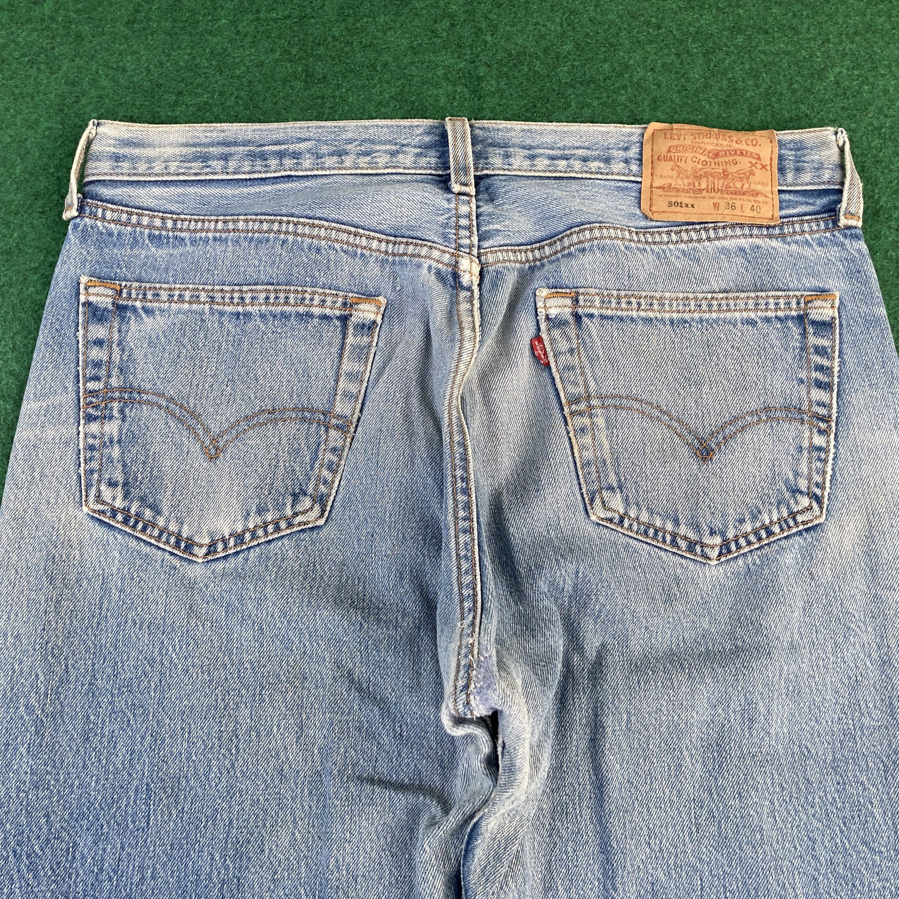 Levi's 35x37 Vtg Levis 501xx Distressed Ripped Light Wash Jeans Size US 35 - 15 Thumbnail