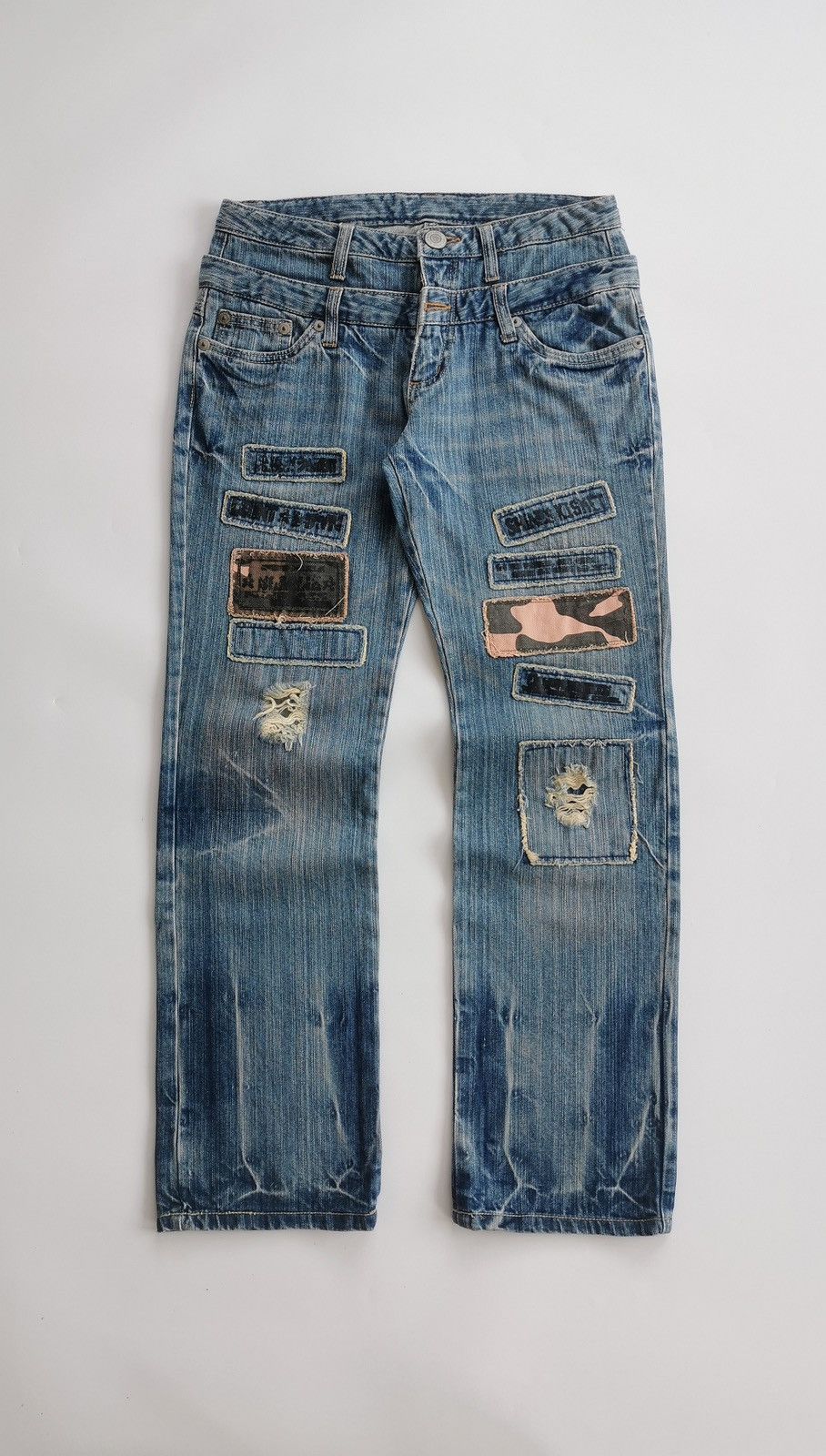 Kapital Jouer Aux Echecs Patchwork Double Waist Denim Jeans Size US 31 - 2 Thumbnail