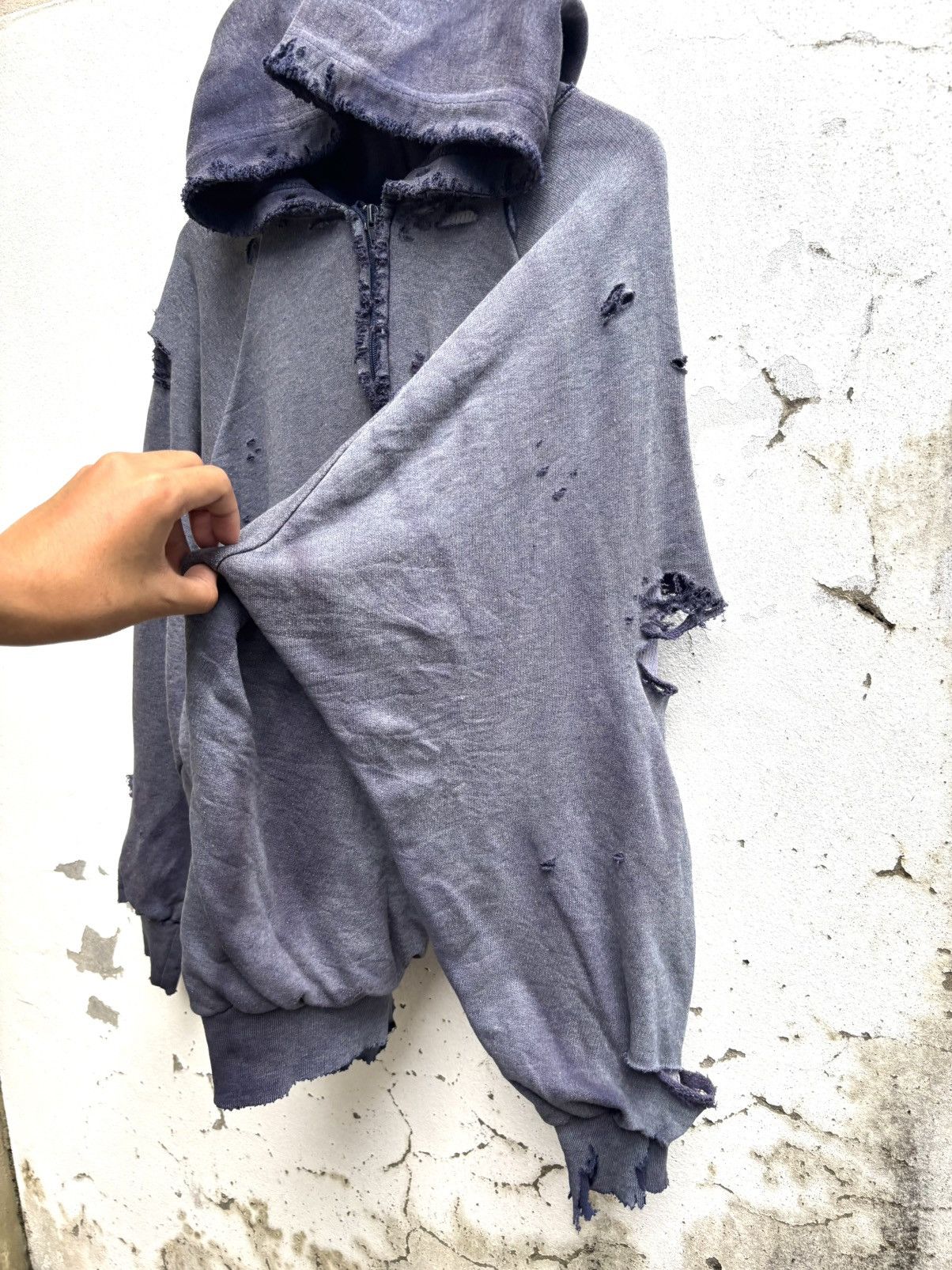 Vintage Thrashed Faded Distressed Thermal Navy Hoodie ERD Grunge Size US L / EU 52-54 / 3 - 4 Thumbnail