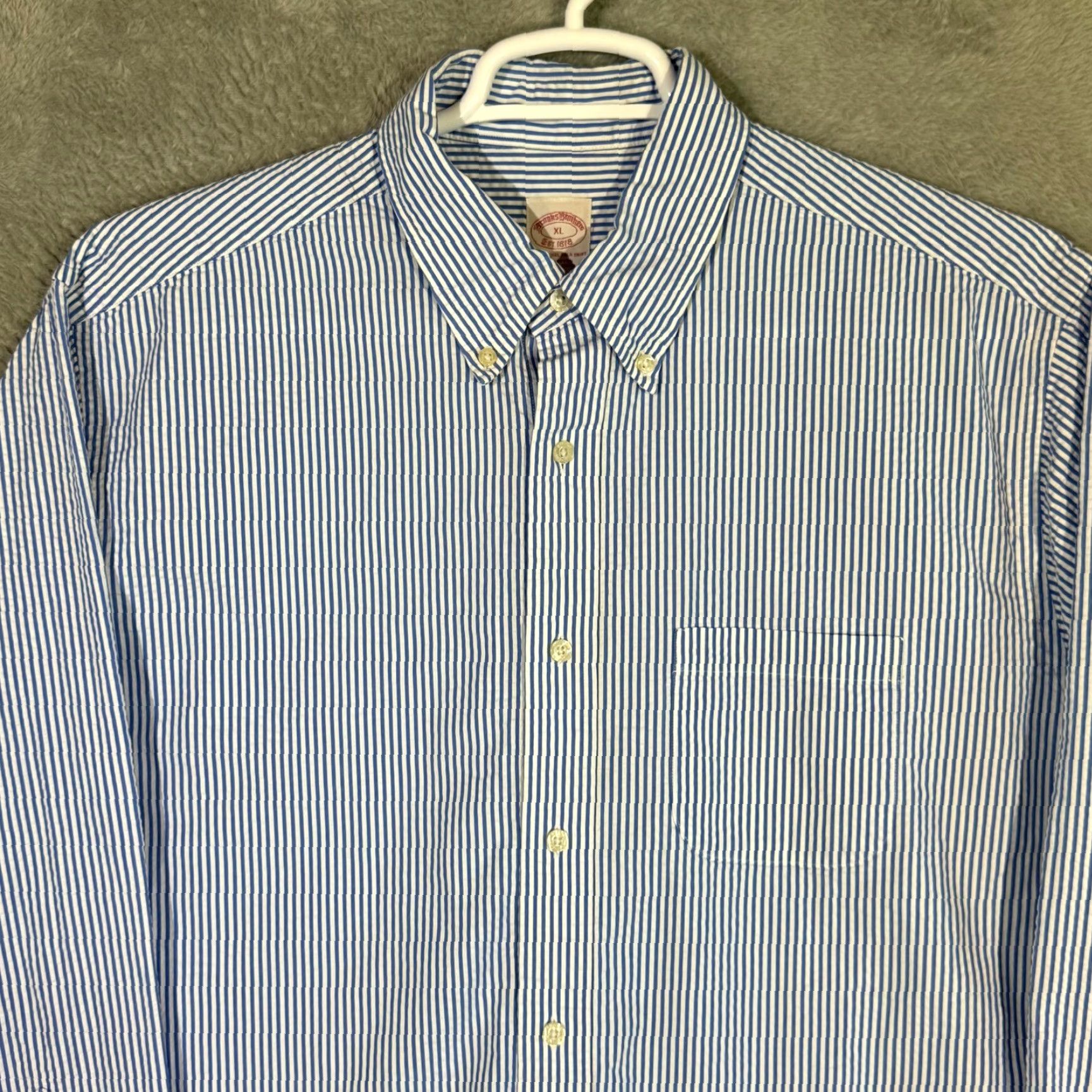 Brooks Brothers VINTAGE Brooks Brothers 1818 Dress Shirt Mens XL Button-Down Cotton Blue White Stripe Shirt Mens XL Blue White Stripe Size 46R - 4 Thumbnail