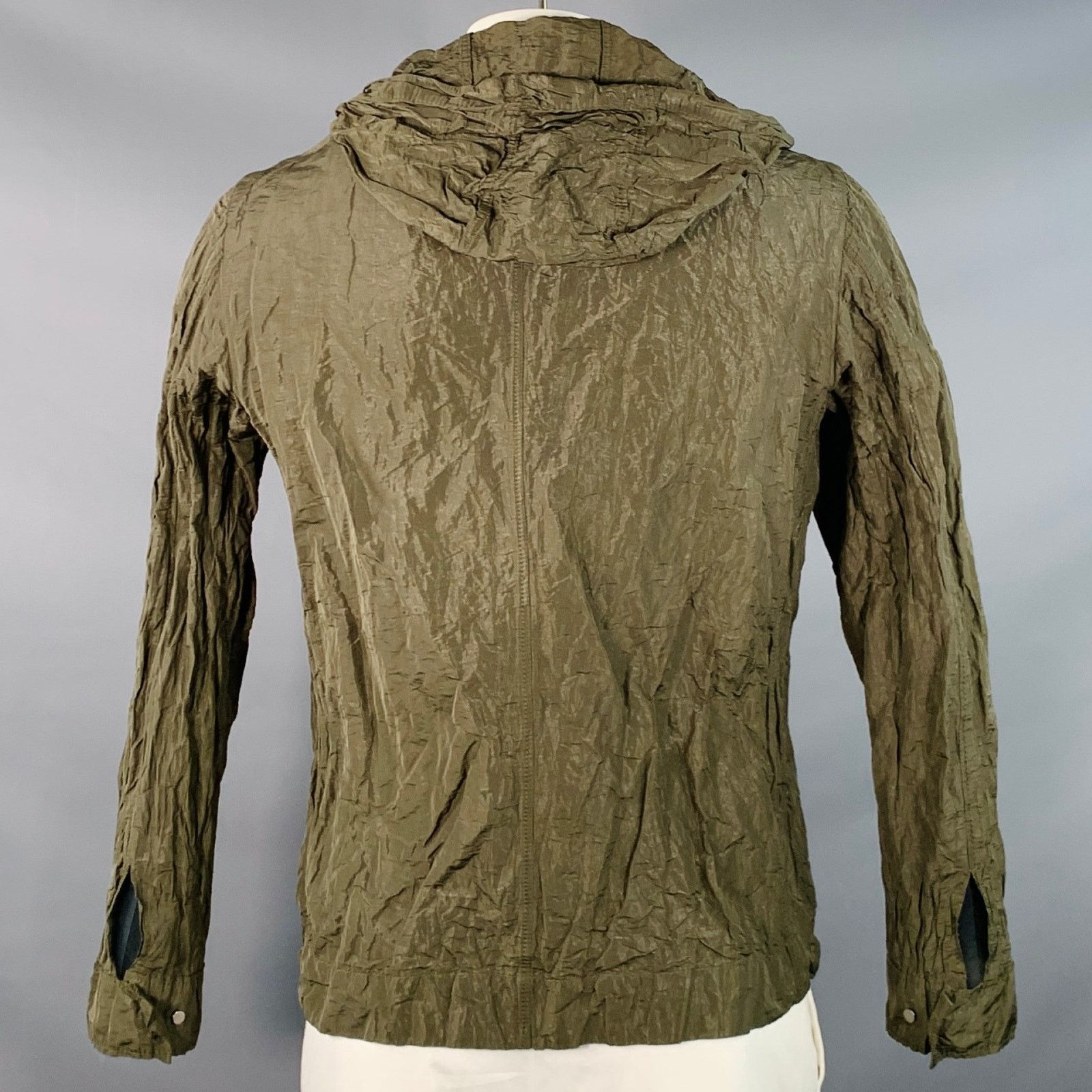 Other 42 Green Olive Wrinkled Hooded Zip Snaps Jacket Size US L / EU 52-54 / 3 - 3 Thumbnail