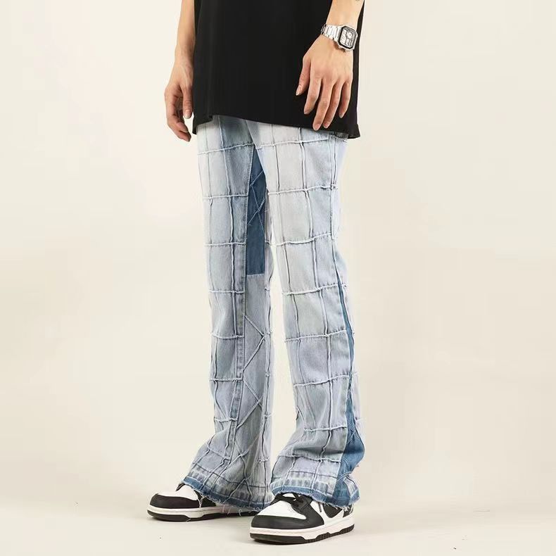 Japanese Brand High street washed distressed plaid micro-flared jeans Size US 32 / EU 48 - 3 Thumbnail