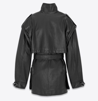 Saint Laurent Paris o1bcso1str0325 Belted Coat In Lambskin in Black Size XS / US 0-2 / IT 36-38 - 2 Thumbnail