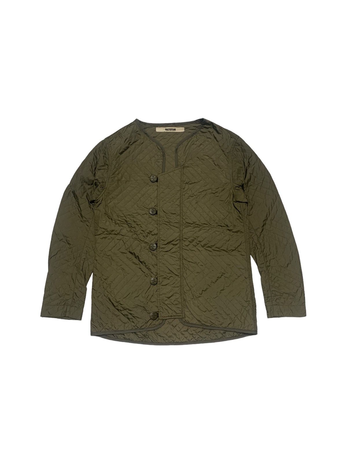 image of Factotum Collarless Quilted Jacket in Green, Men's (Size Small)