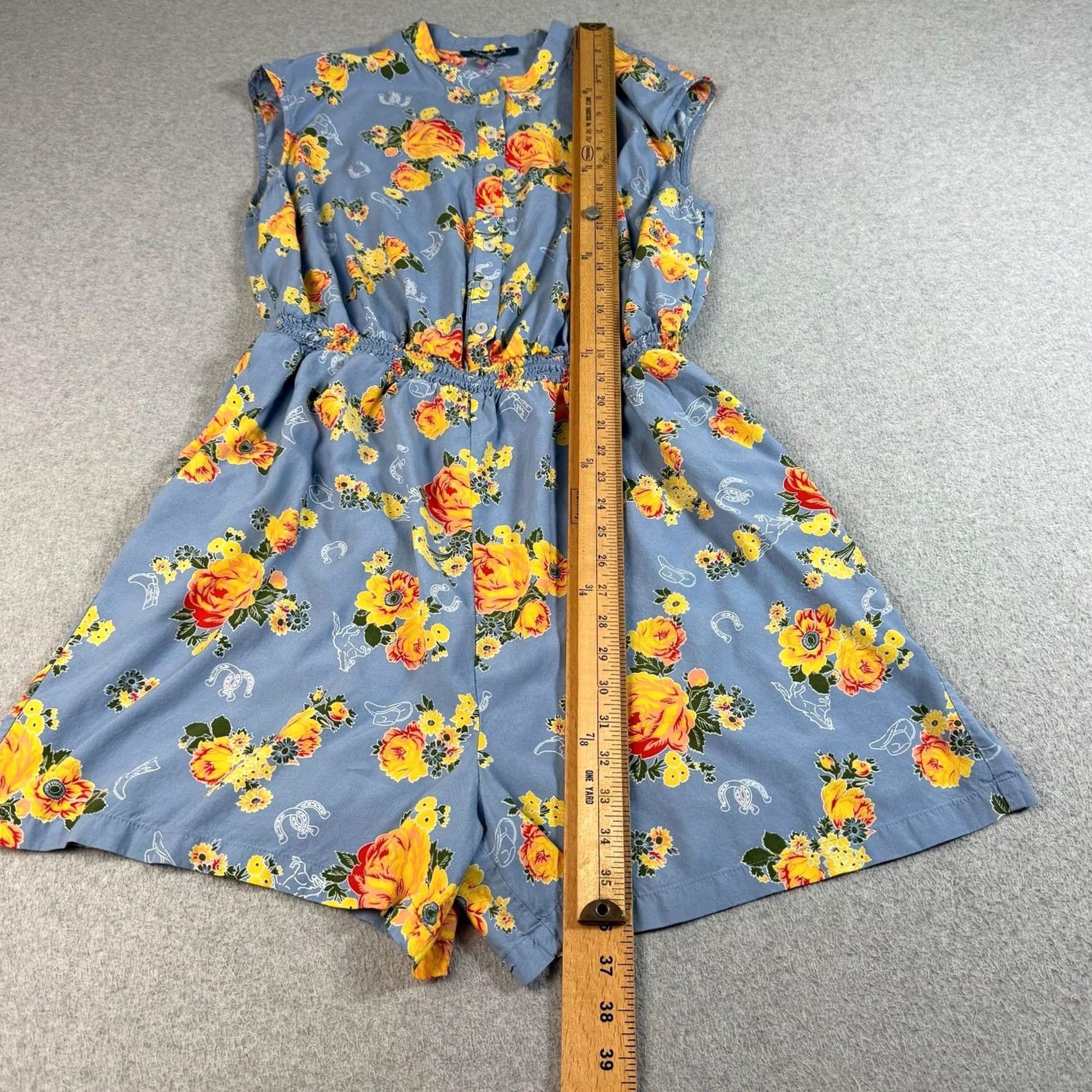 Vintage ModCloth Romper Womens 1X Blue Floral Western Button Front Sleeveless Boho Comfy Size 40" / US 18 - 7 Thumbnail