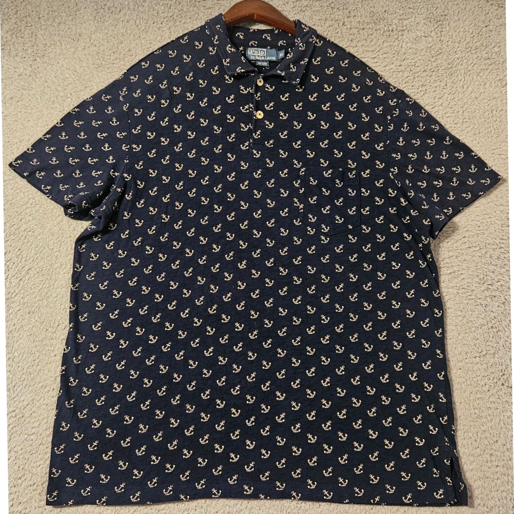 Polo Ralph Lauren Polo Ralph Lauren Mens XL Navy Blue Anchor Print Short Sleeve Shirt Cotton Size US XL / EU 56 / 4 - 2 Thumbnail