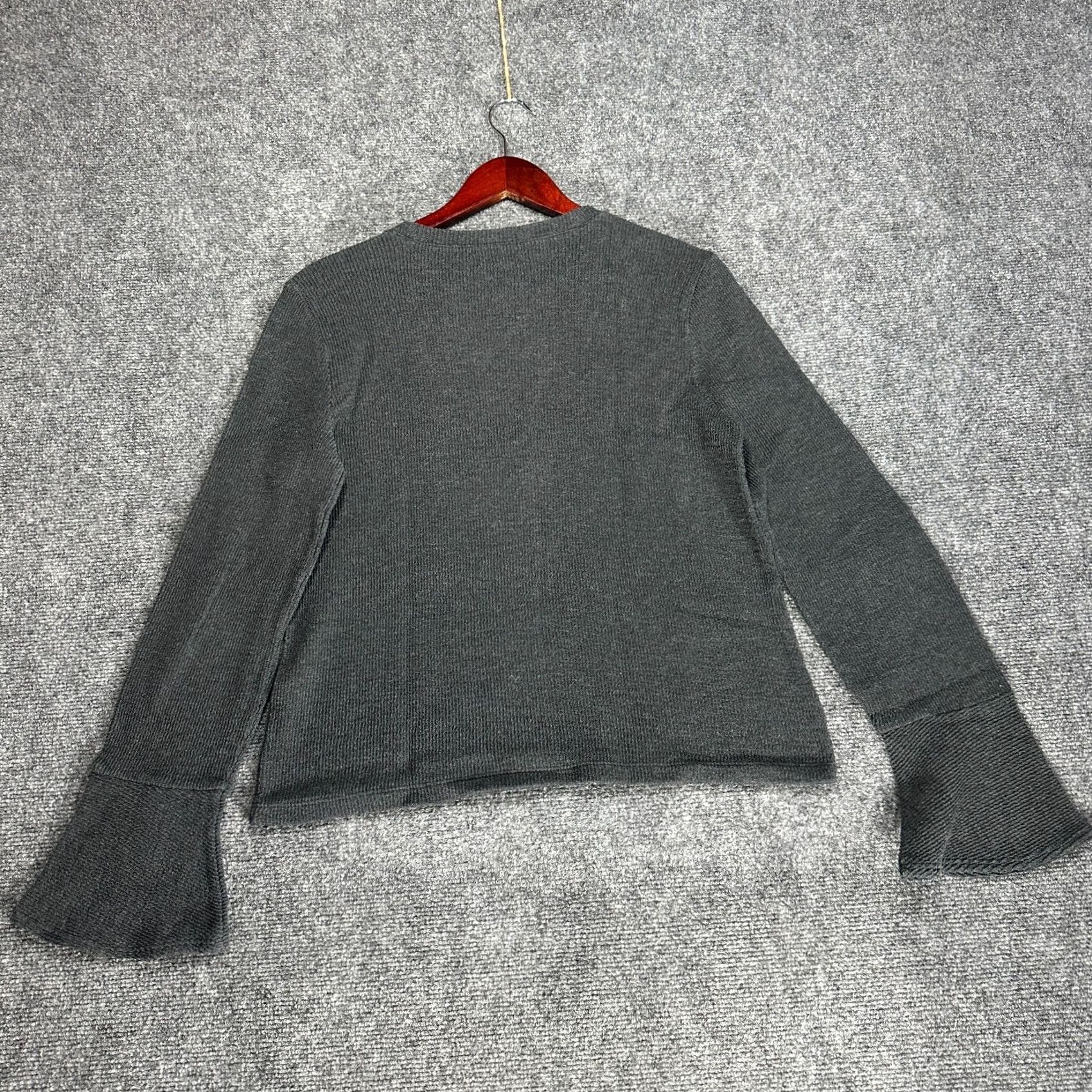 Madewell Madewell Top Womens Large Ruffle Cuff Ribbed Knit Top Long Sleeve Gray Size L / US 10 / IT 46 - 7 Thumbnail