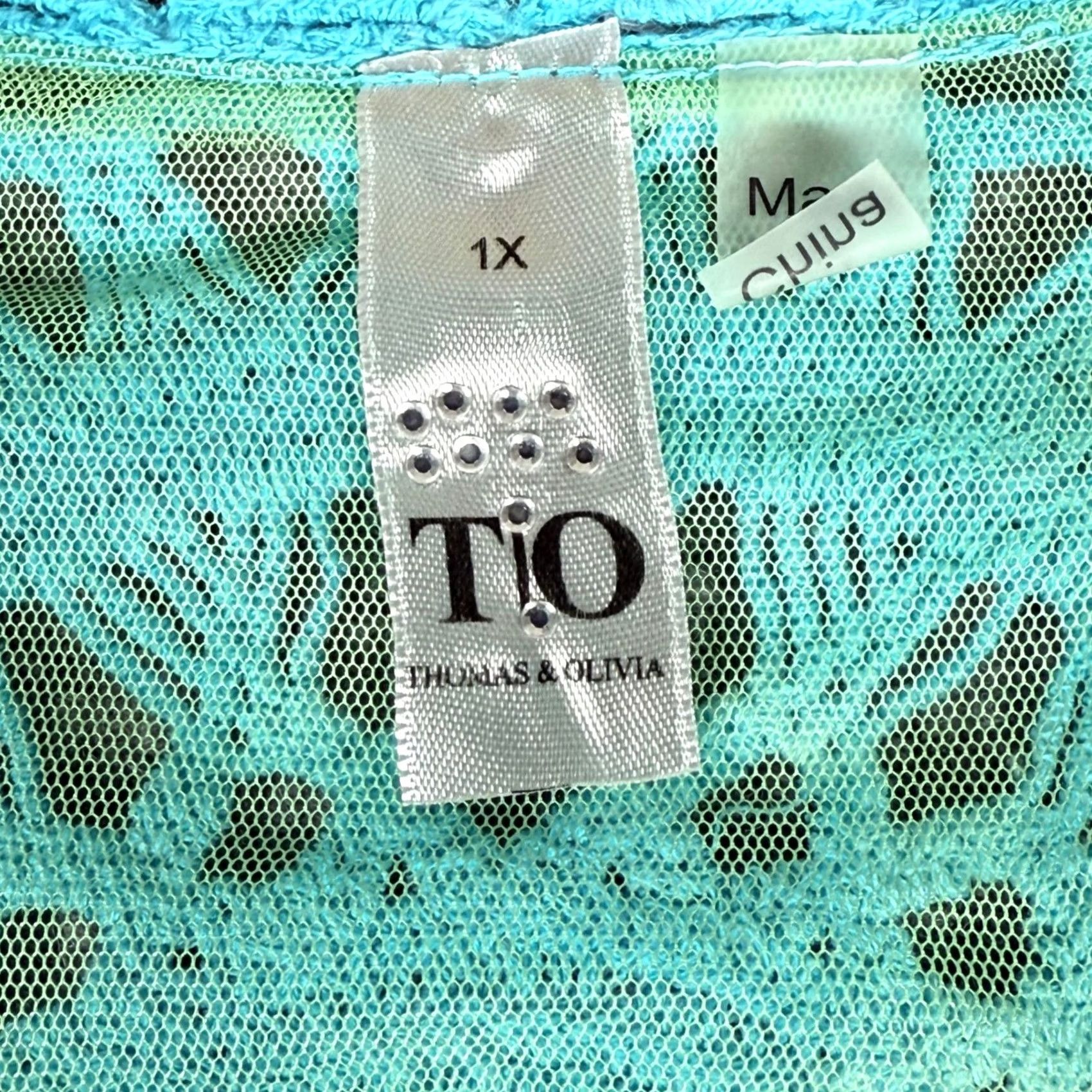 Vintage Thomas & Olivia Tie Dye Crochet Blouse Shirt Top 1X Blue Green Orange Coastal Womens T-Shirt Size XL / US 12-14 / IT 48-50 - 3 Thumbnail