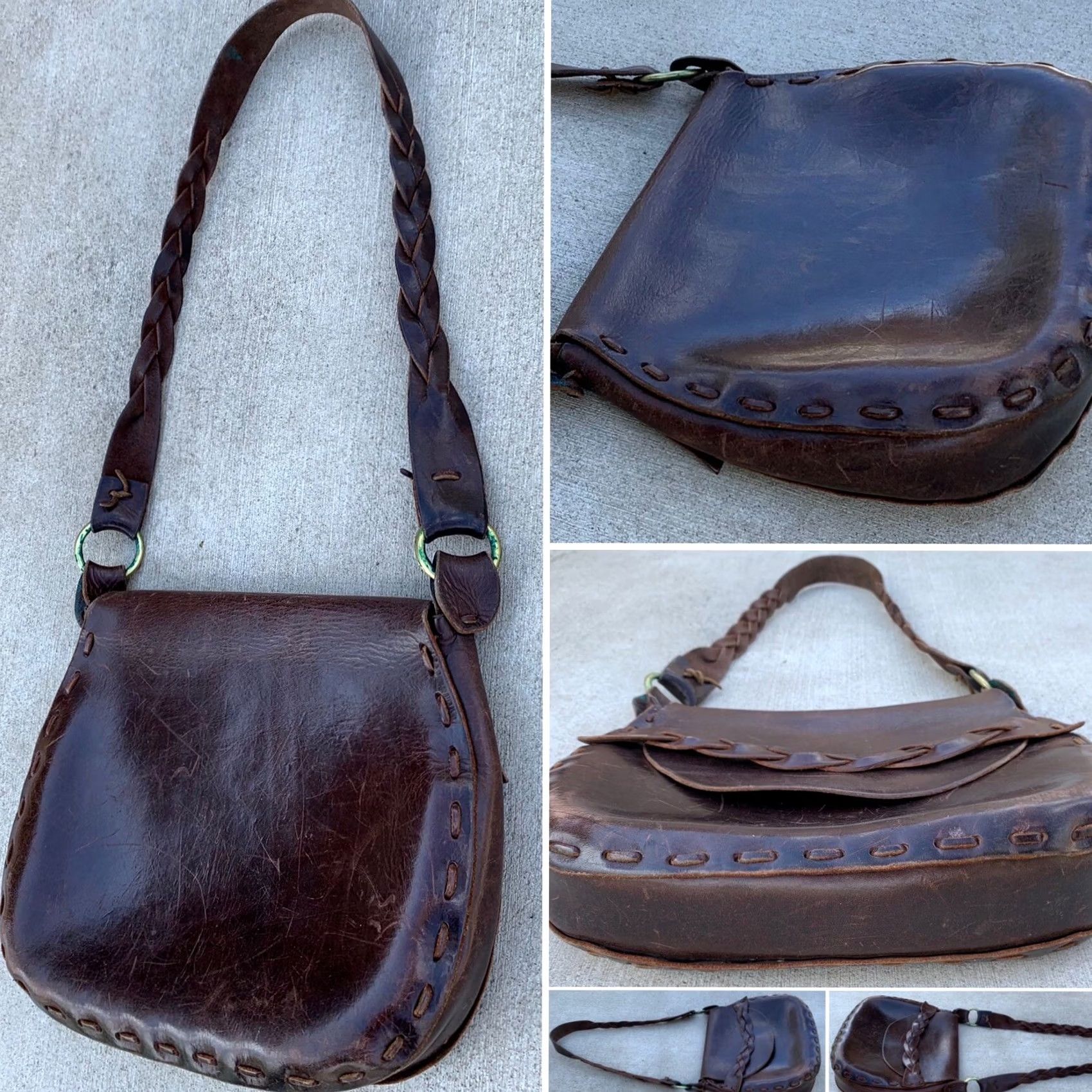 Vintage VINTAGE Tooled Leather Purse Shoulder Bag Brown 1970s Hippie Chic Boho Hippy Women Size ONE SIZE - 4 Thumbnail