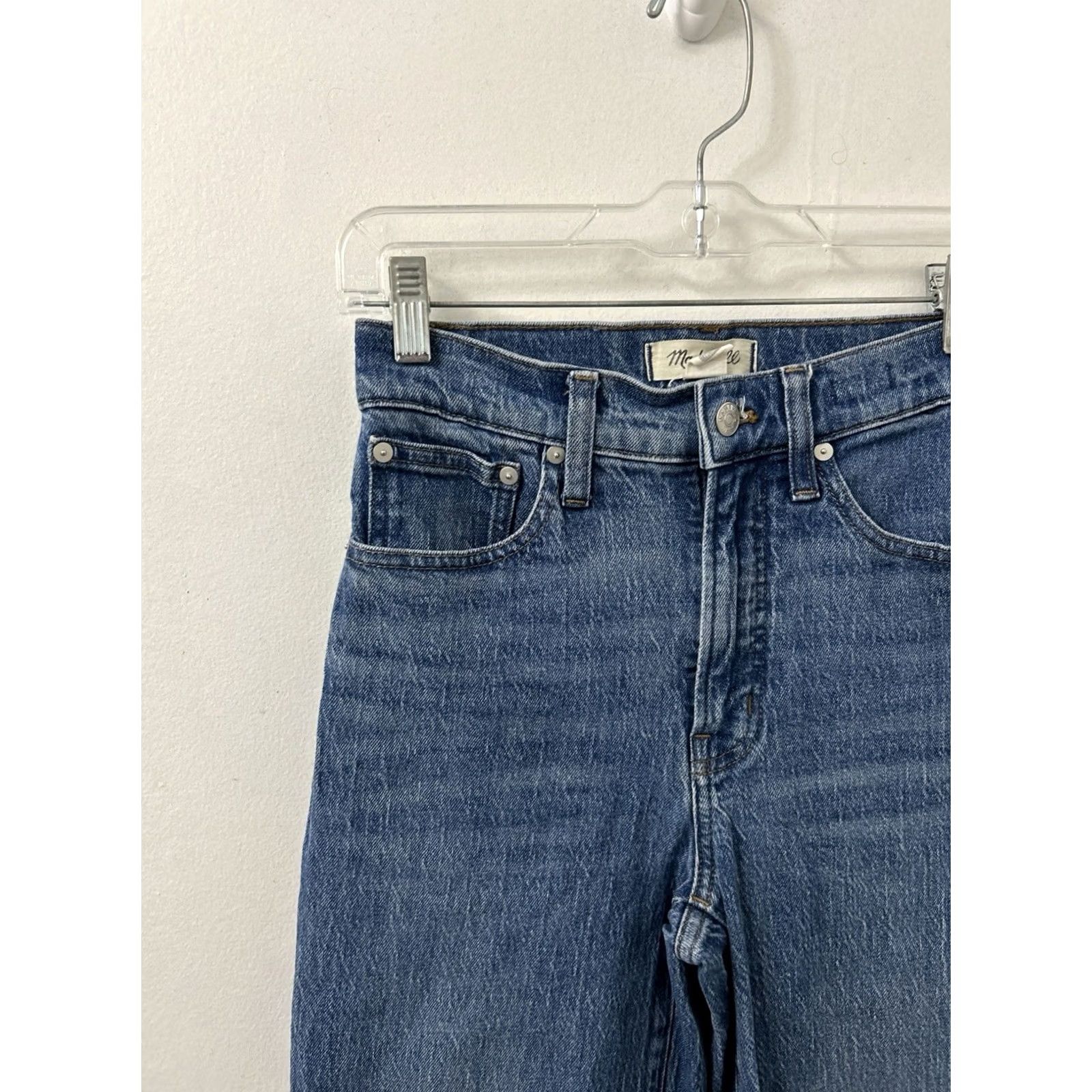 Madewell Madewell The Perfect Vintage Wide-Leg Jeans Womens 24x28 Medium Wash Denim High Rise Regular 5-Pocket Zip Button Pockets Leather Patch Blue Stretch Size 42" / US 20 - 4 Thumbnail