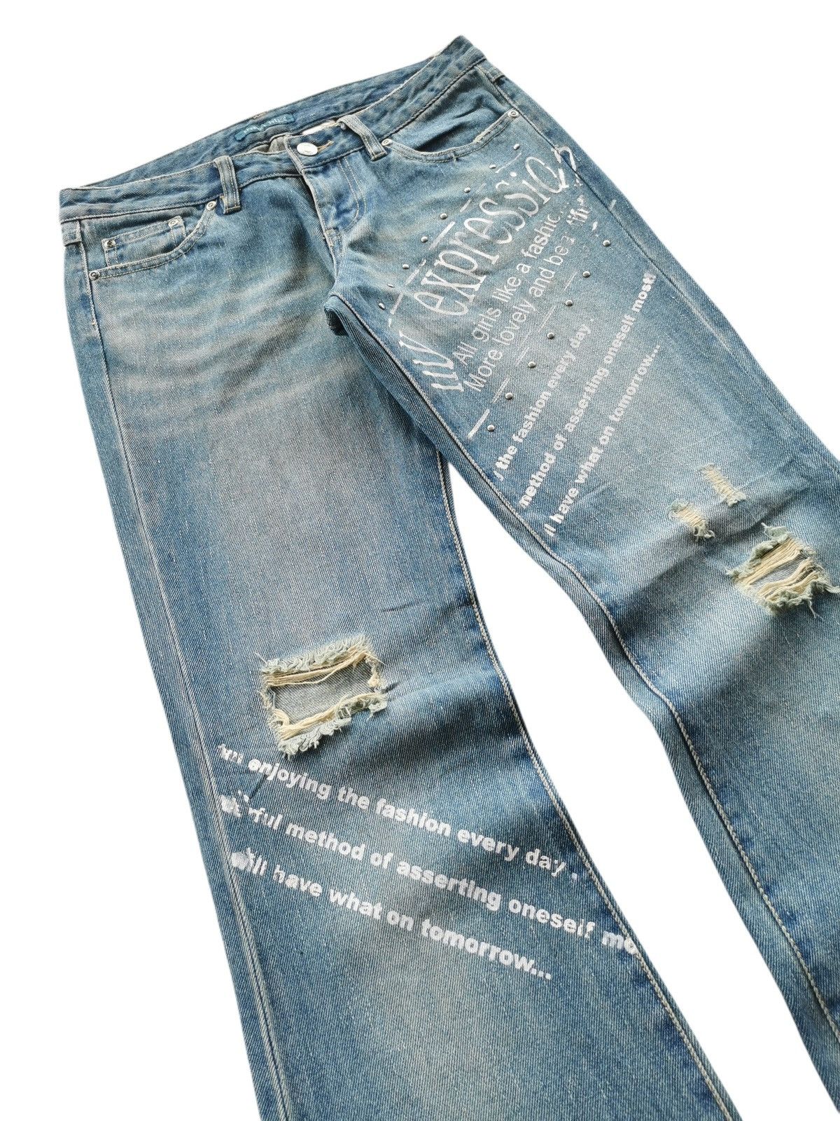 Tornado Mart Treasure Island Flared Distressed Studded Jeans ♦️A832 ♦️ Size 29" - 9 Thumbnail