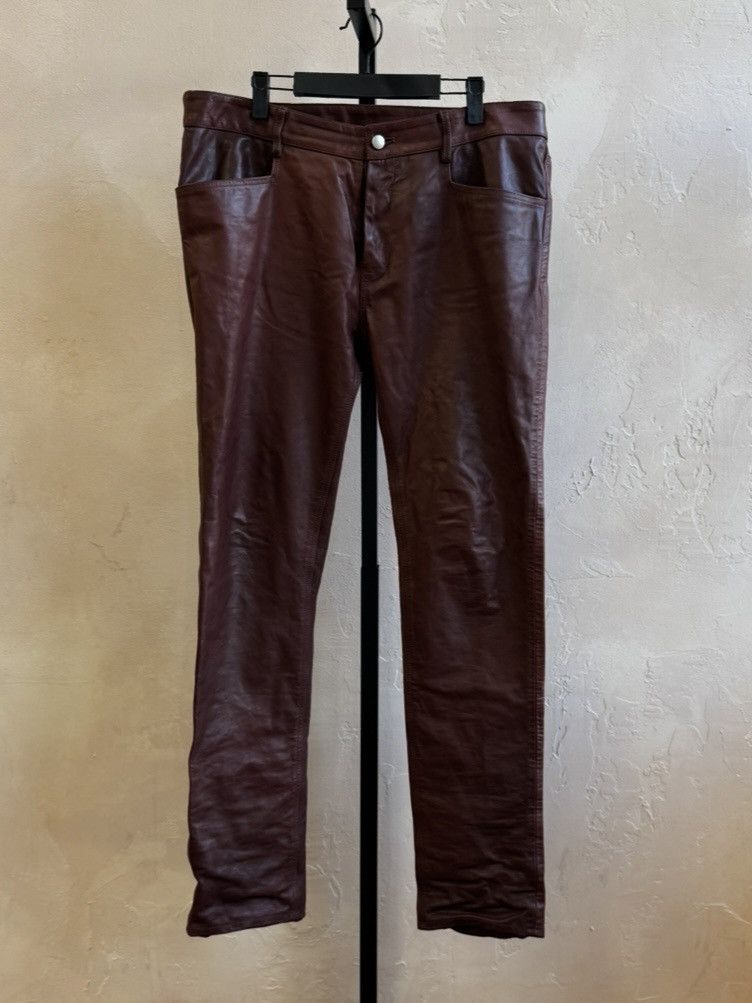 Rick Owens AW22 TYRONE LEATHER PANTS MACASSAR BROWN BIKER SKINNY SLIM Size US 35 - 2 Thumbnail