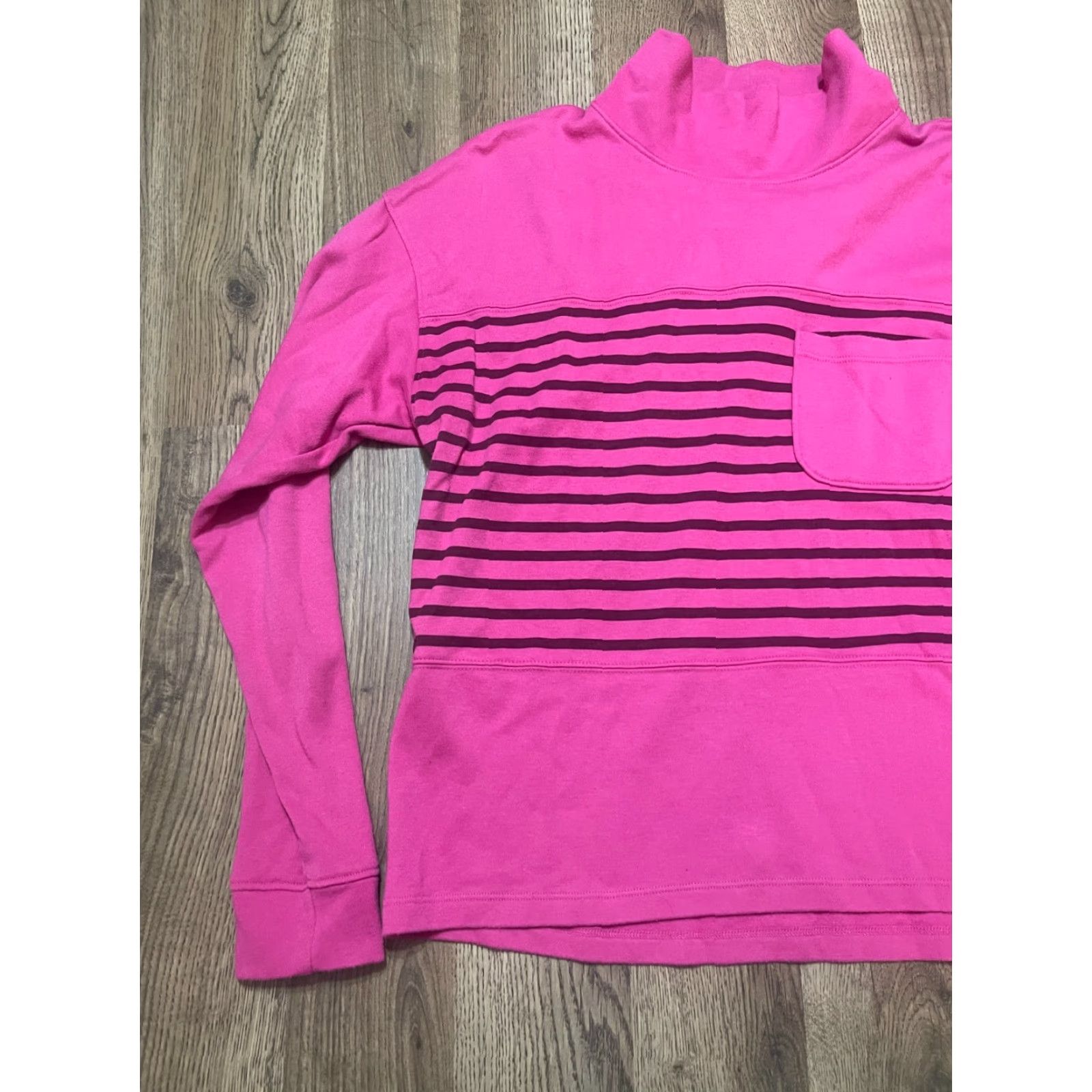 Croft & Barrow Croft & Barrow Shirt Womens Size Small Turtleneck Long Sleeve Pink Brown Striped Casual Modern Fall Spring Summer Size S / US 4 / IT 40 - 3 Thumbnail