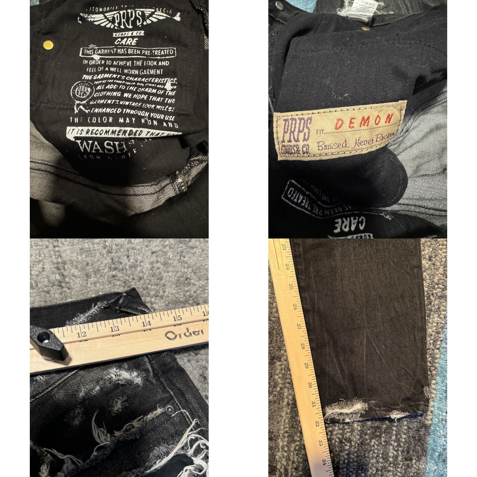 Prps PRPS Jeans Denim Black 29x32 Regular Men Distressed 5-Pocket Straight Vintage No Rise Mid Inseam 32 Cotton Button Closure Size US 29 - 10 Thumbnail