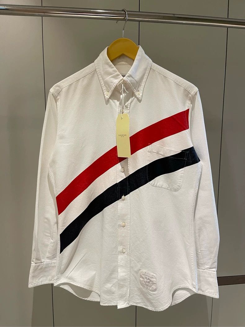 Thom Browne Thom browne White large twill striped shirt 2504-Nextarrow Size US S / EU 44-46 / 1 - 1 Thumbnail