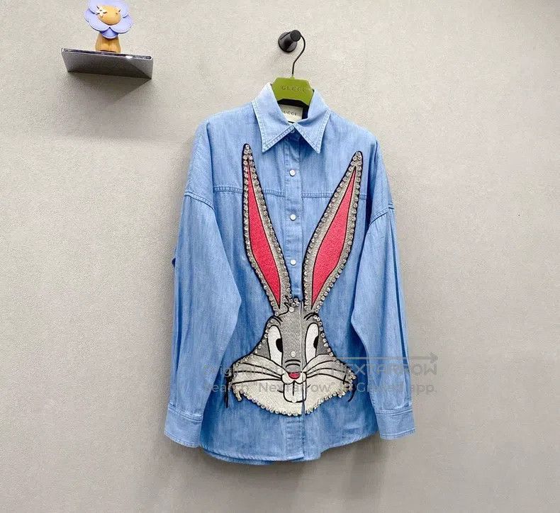 Gucci Gucci Blue rabbit printed pattern denim jacket Size ONE SIZE - 3 Thumbnail