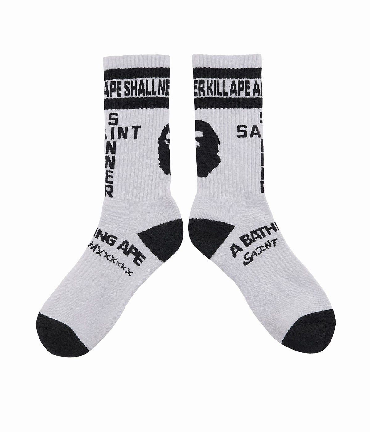 image of Bape x Readymade Saint Michael Ape Socks in White, Men's