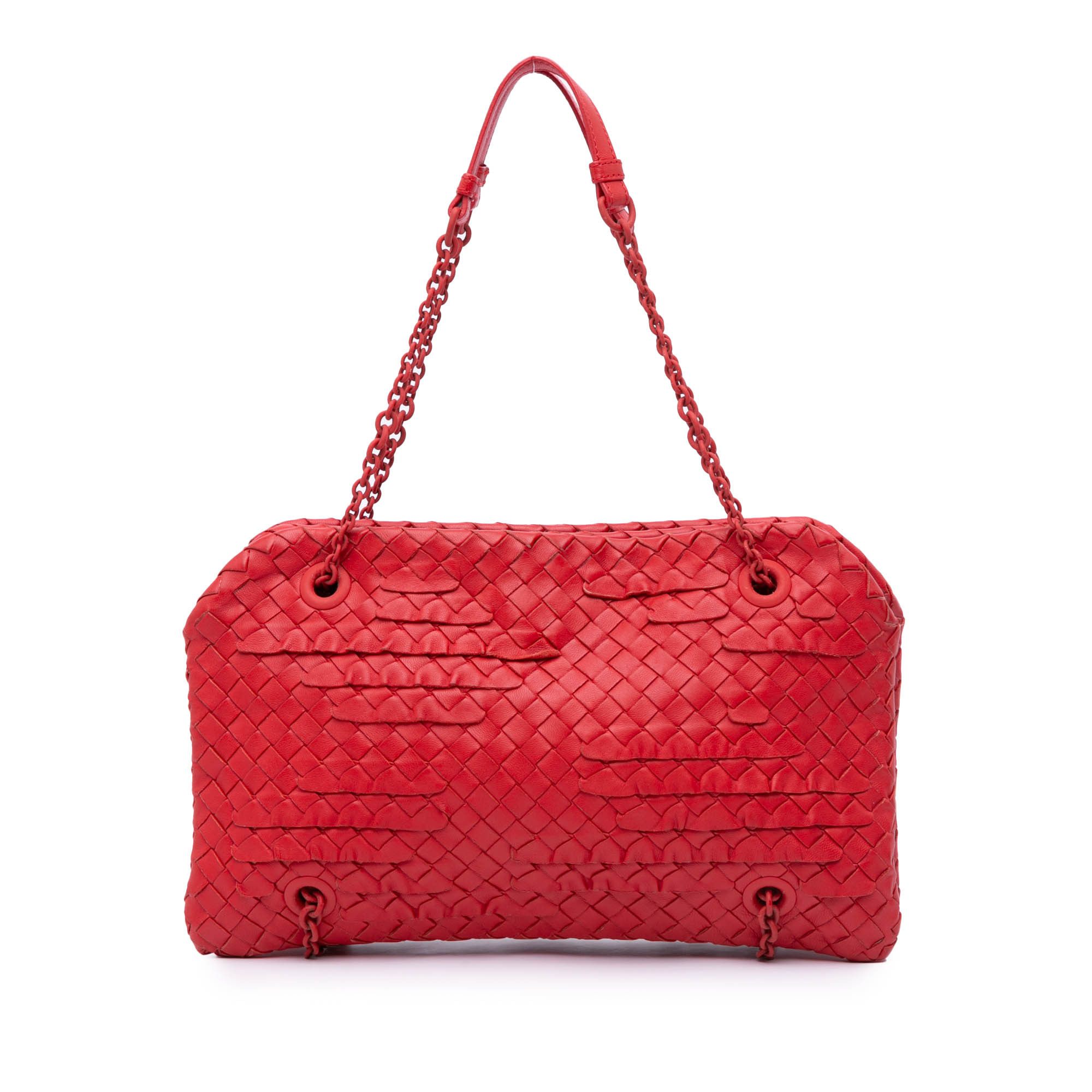 Bottega Veneta Nappa Intrecciato Duo Shoulder Bag in Red, Women's