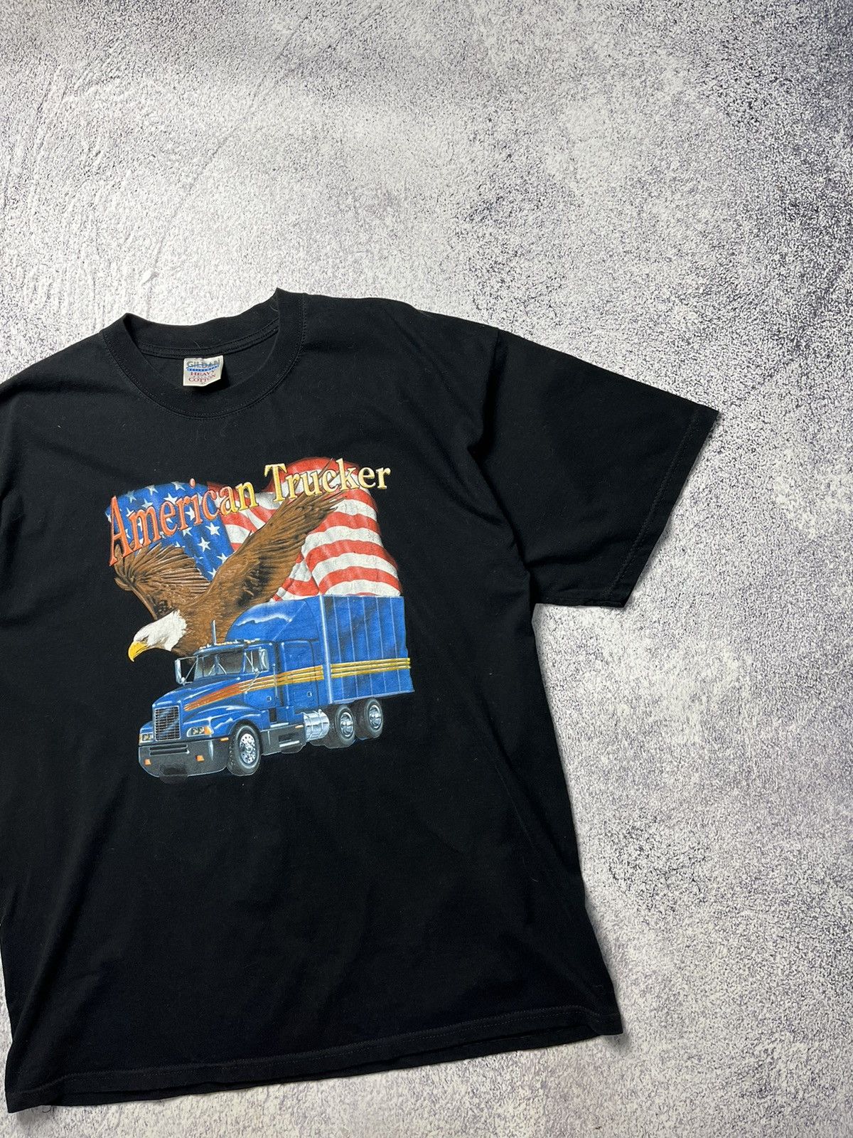 Gildan Vintage American Trucker T-Shirt 90s Flag Trucking Size US XL / EU 56 / 4 - 4 Thumbnail