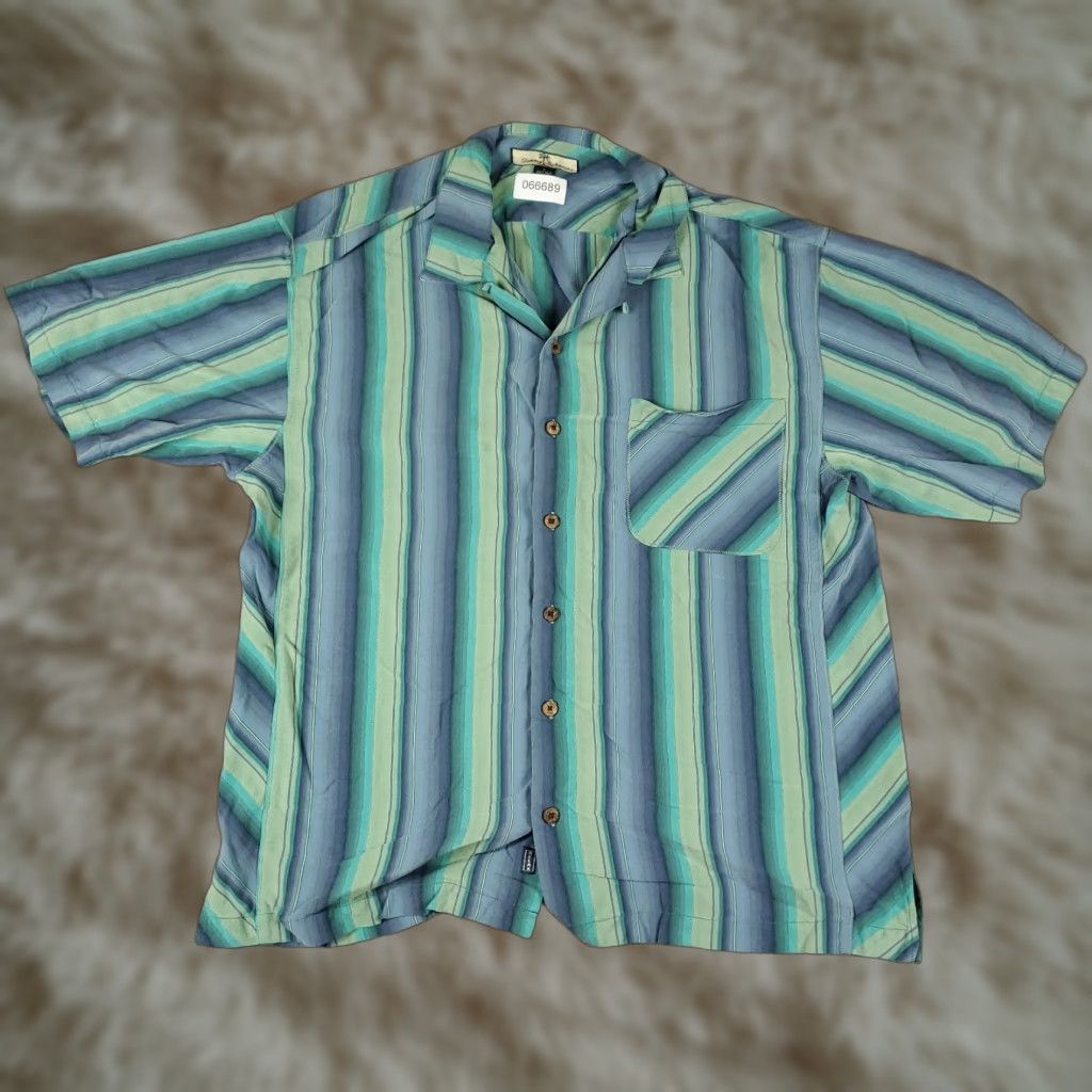 Tommy Bahama Tommy Bahama Shirt Mens Large Blue Striped Silk Hawaiian Button Up Size US L / EU 52-54 / 3 - 1 Thumbnail