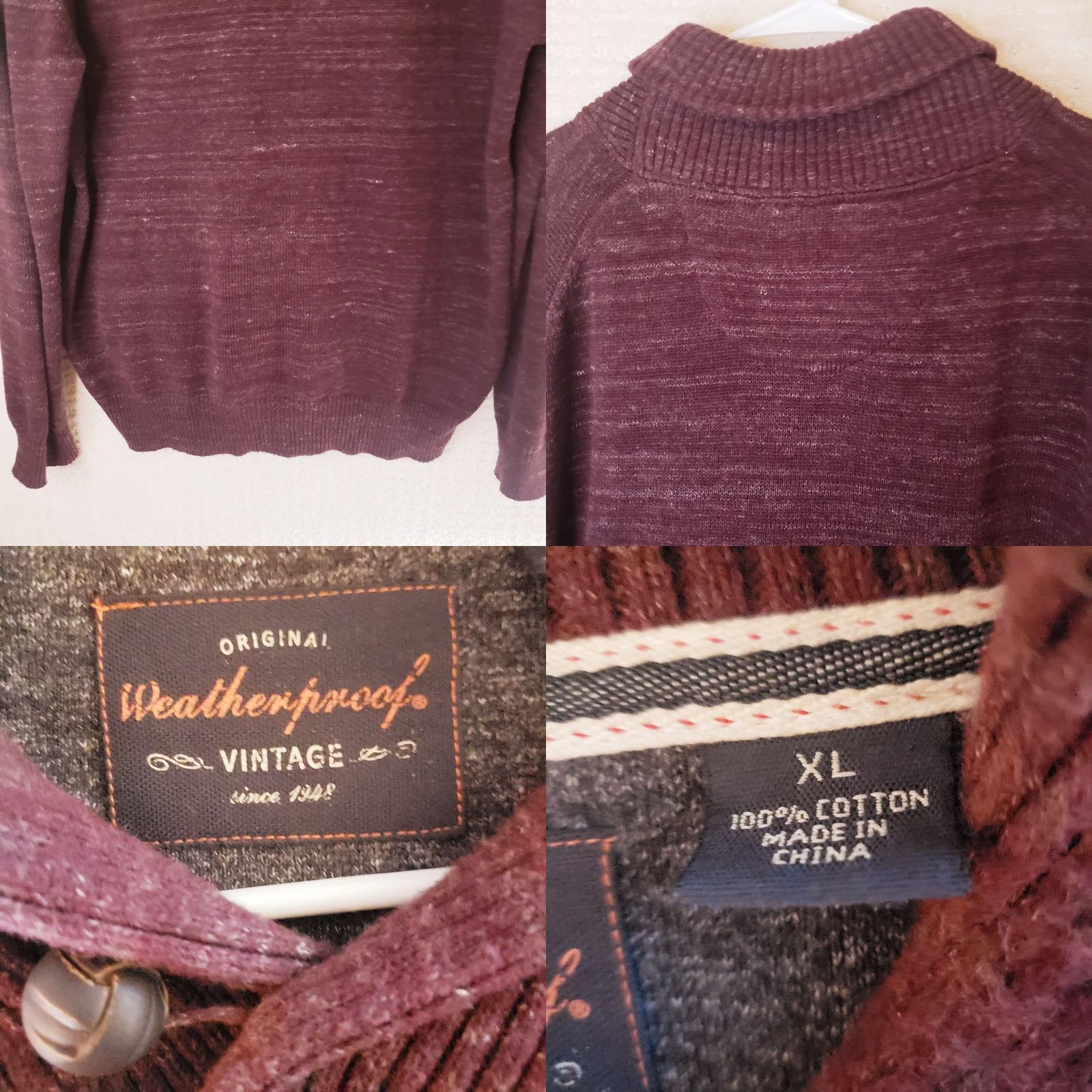 Weatherproof Weatherproof Sweater Pullover Men XL Cowlneck Heather Maroon Button Knit Cotton Casual Winter Fall Spring Summer Hiking Walking Mens Size US XL / EU 56 / 4 - 8 Thumbnail
