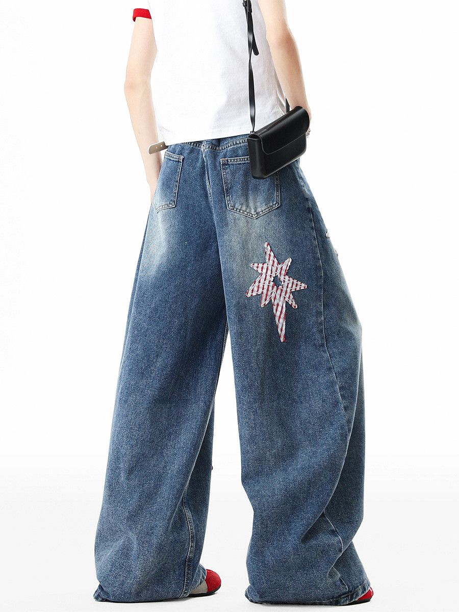 Japanese Brand Men's American-Style Star-Patterned Whiskered Jeans Size US 32 / EU 48 - 5 Thumbnail